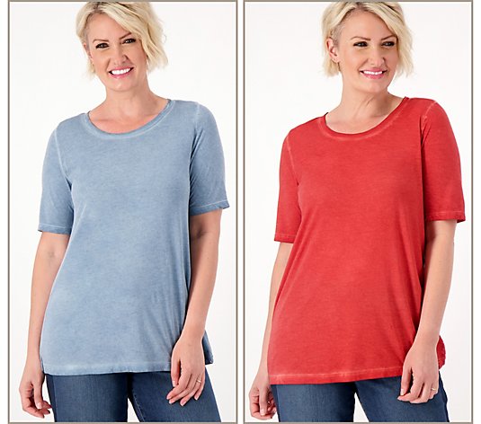 LOGO by Lori Goldstein Set of 2 Distressed Cotton Tops