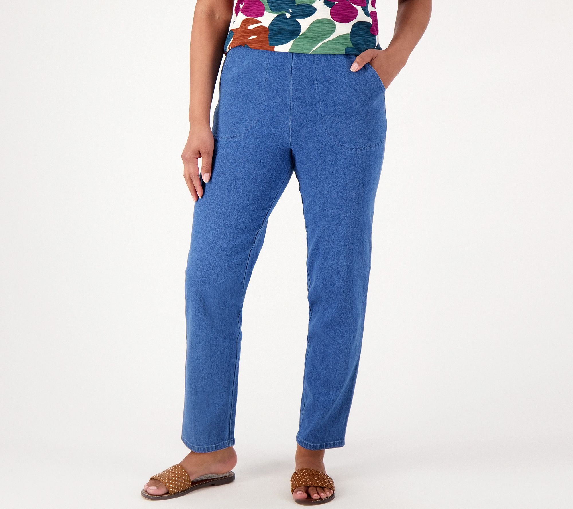 Denim & Co. Original Waist Stretch Petite Side Pocket Pant-Core