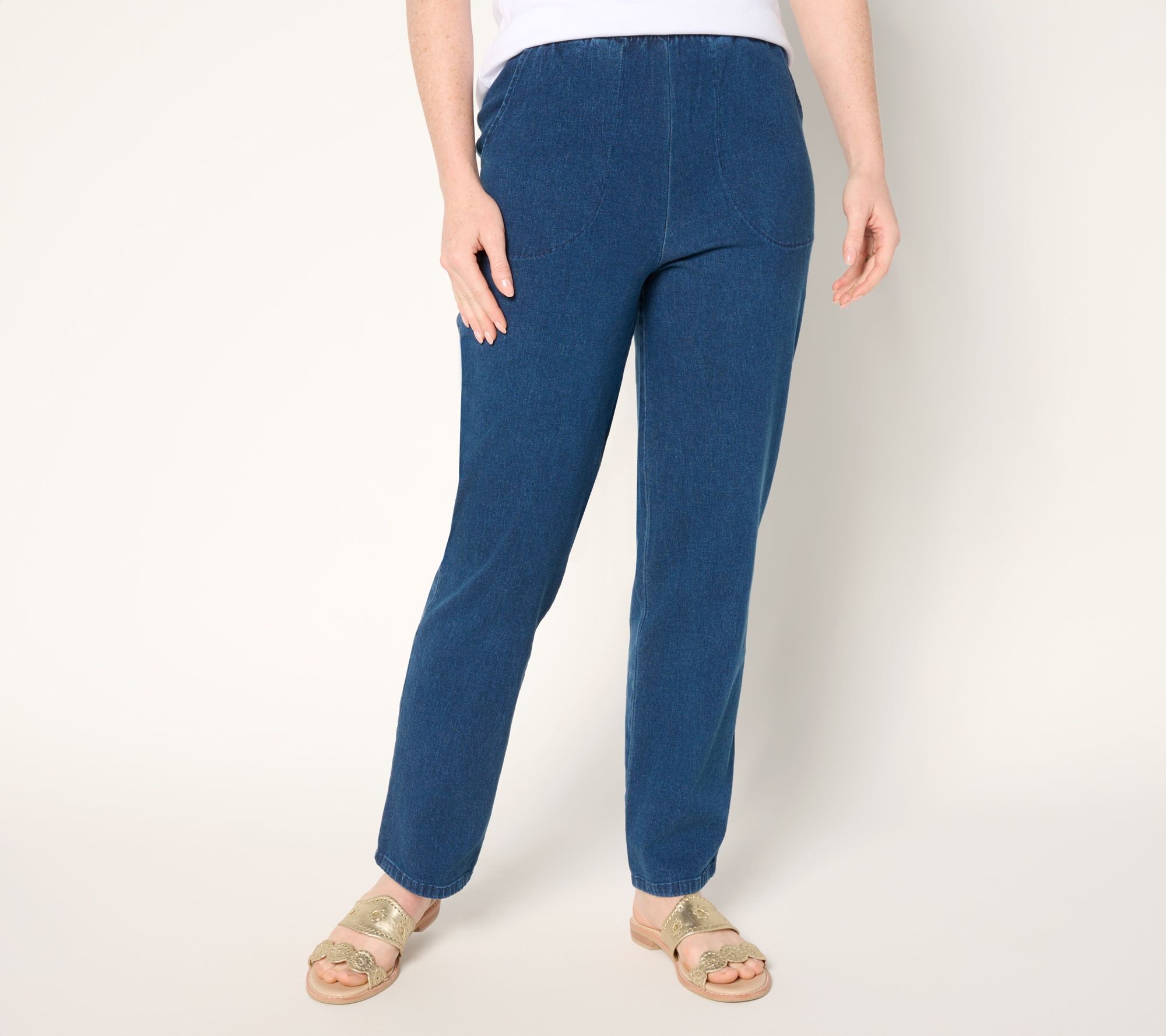Denim & Co. Original Waist Stretch Petite Side Pocket Pant-Core