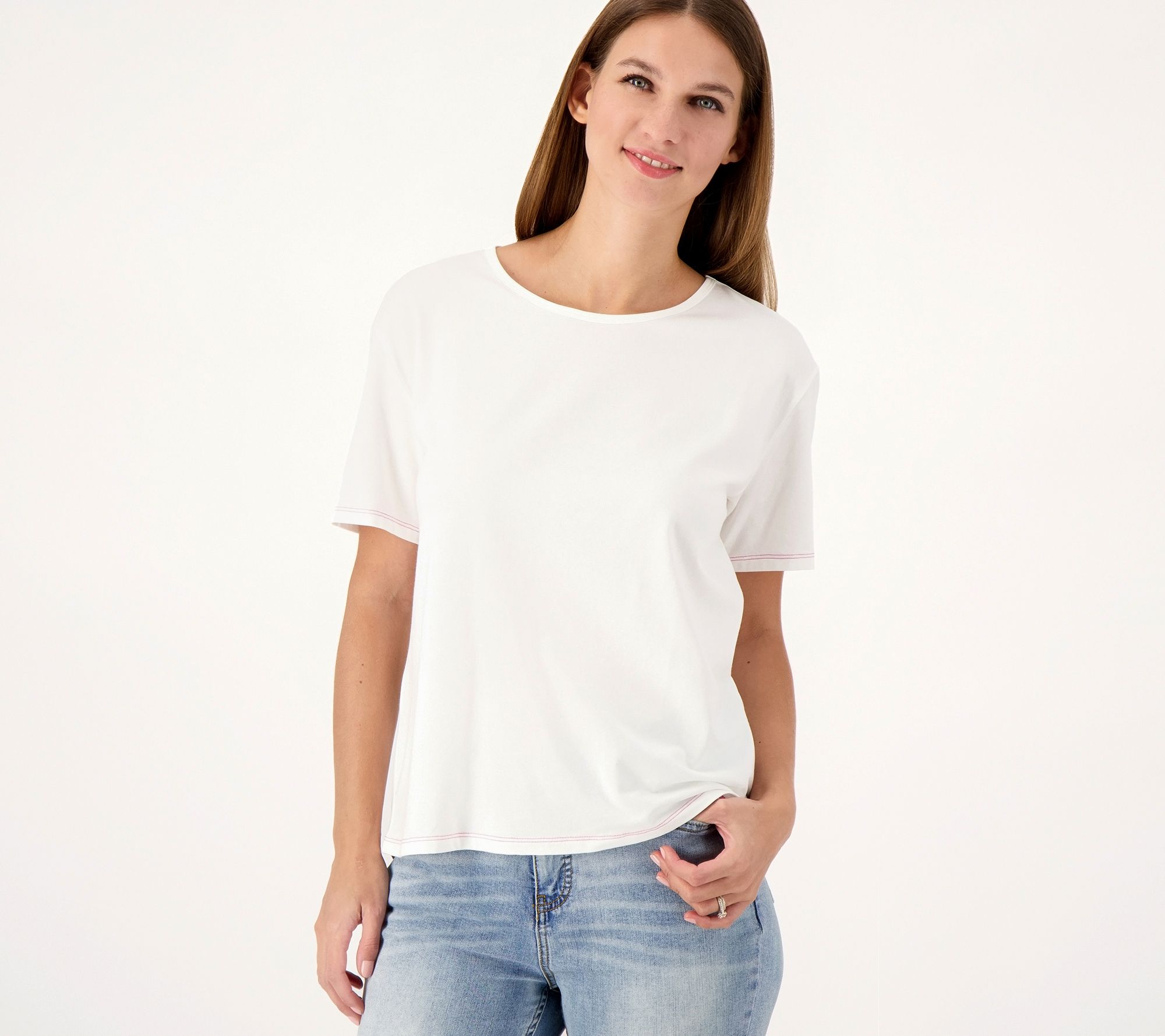 "As Is" Candace Cameron Bure Short Sleeve Top w/Contrast Stitching