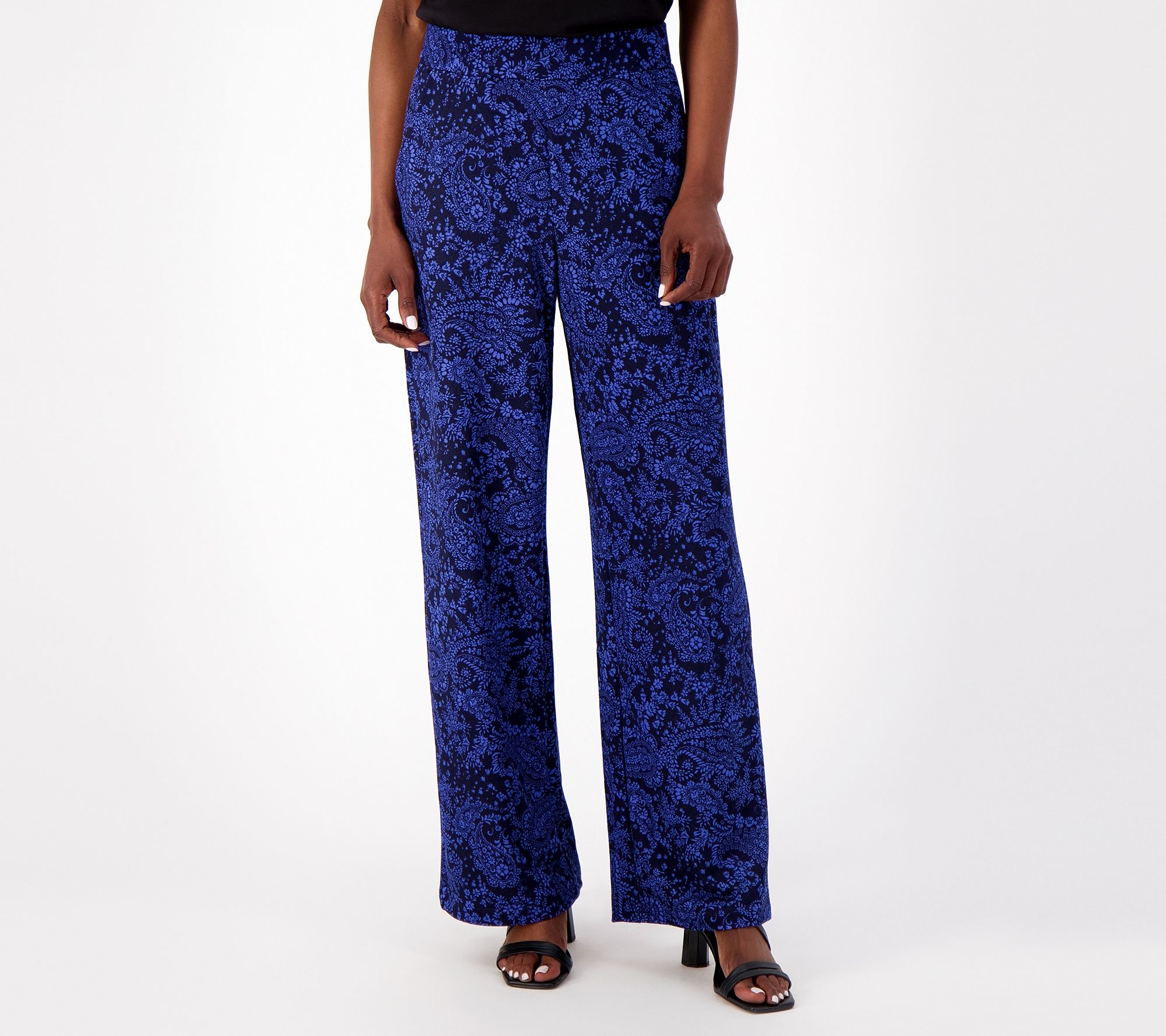 "As Is" Isaac Mizrahi Live Regular Printed Pebble Knit Wide Leg Pants
