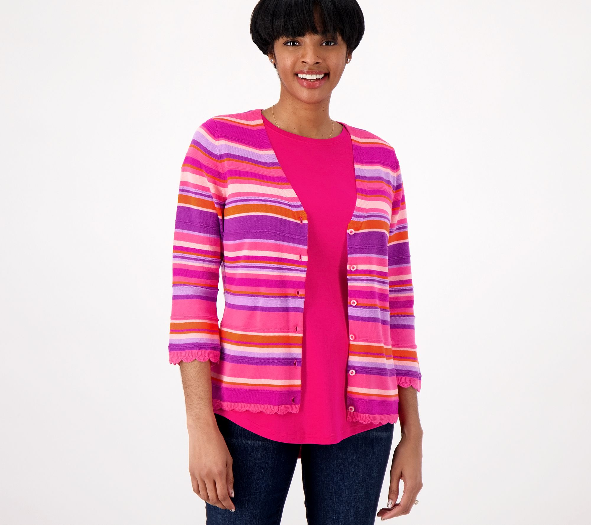 "As Is" Isaac Mizrahi Live! Fiesta Stripe Button Down Cardigan