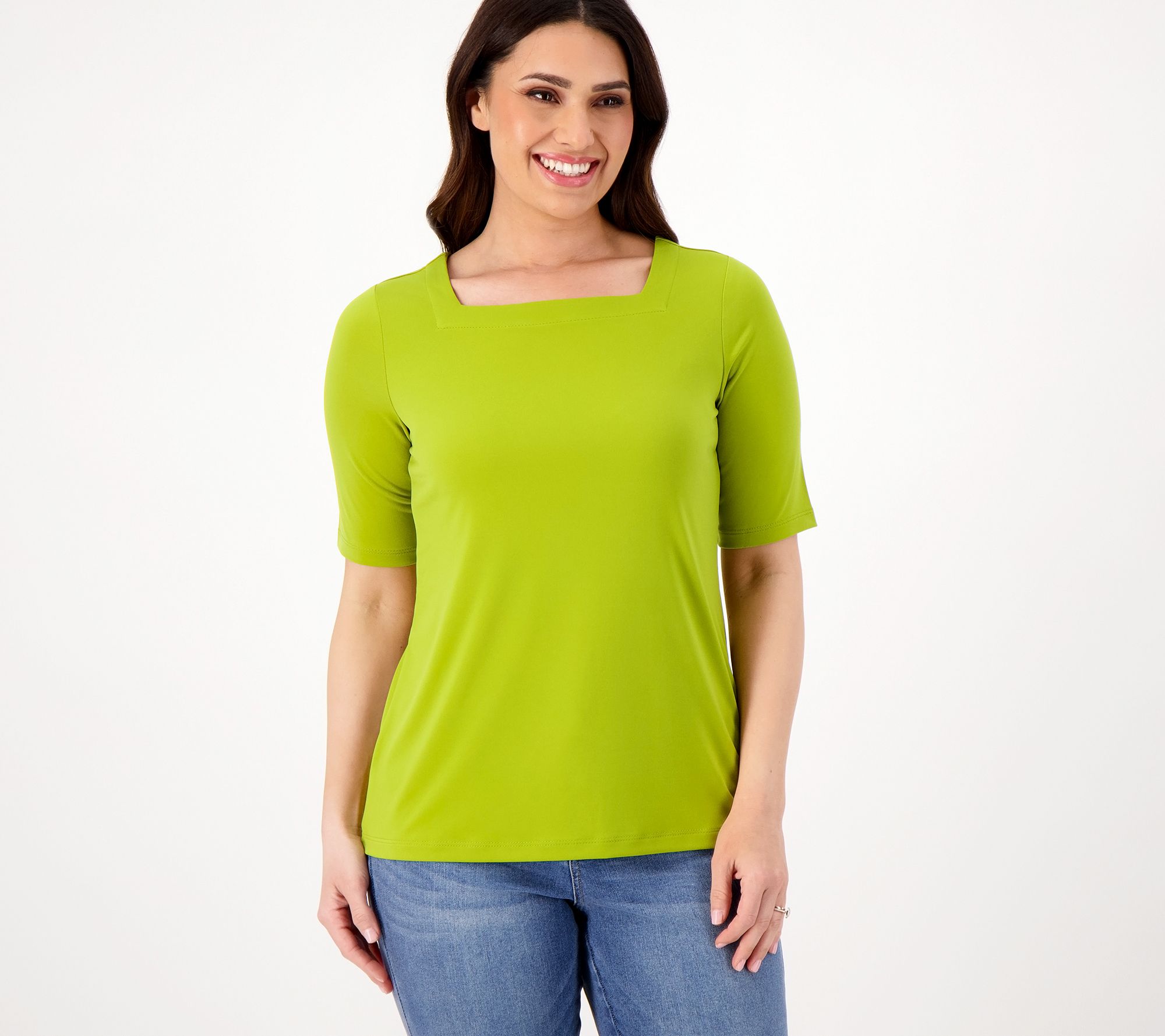 As Is Susan Graver Modern Essentials Liquid Knit Square Neck Top 4456