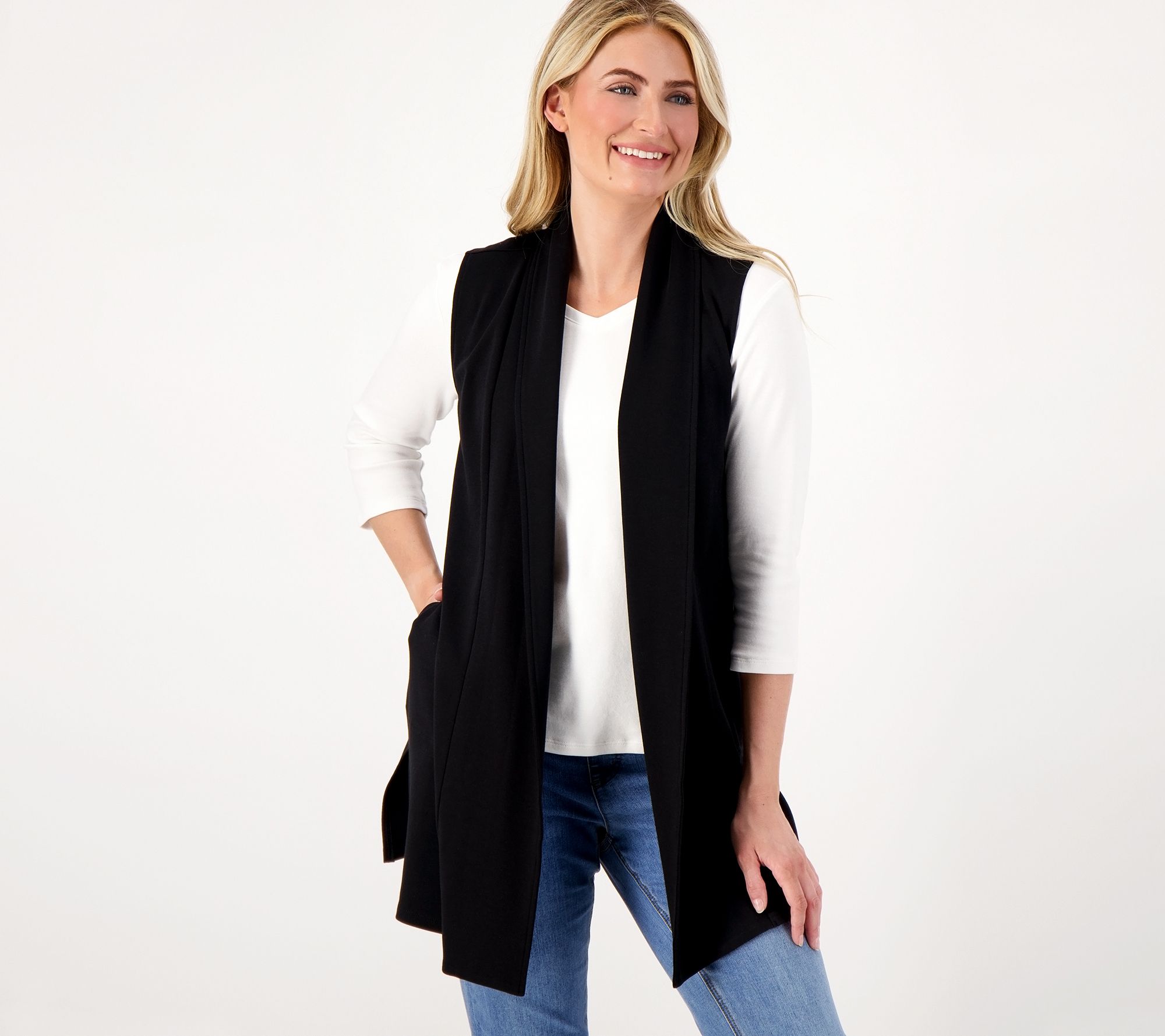 "As Is" Issac Mizrahi Live! Petite Essentials Open Front Vest