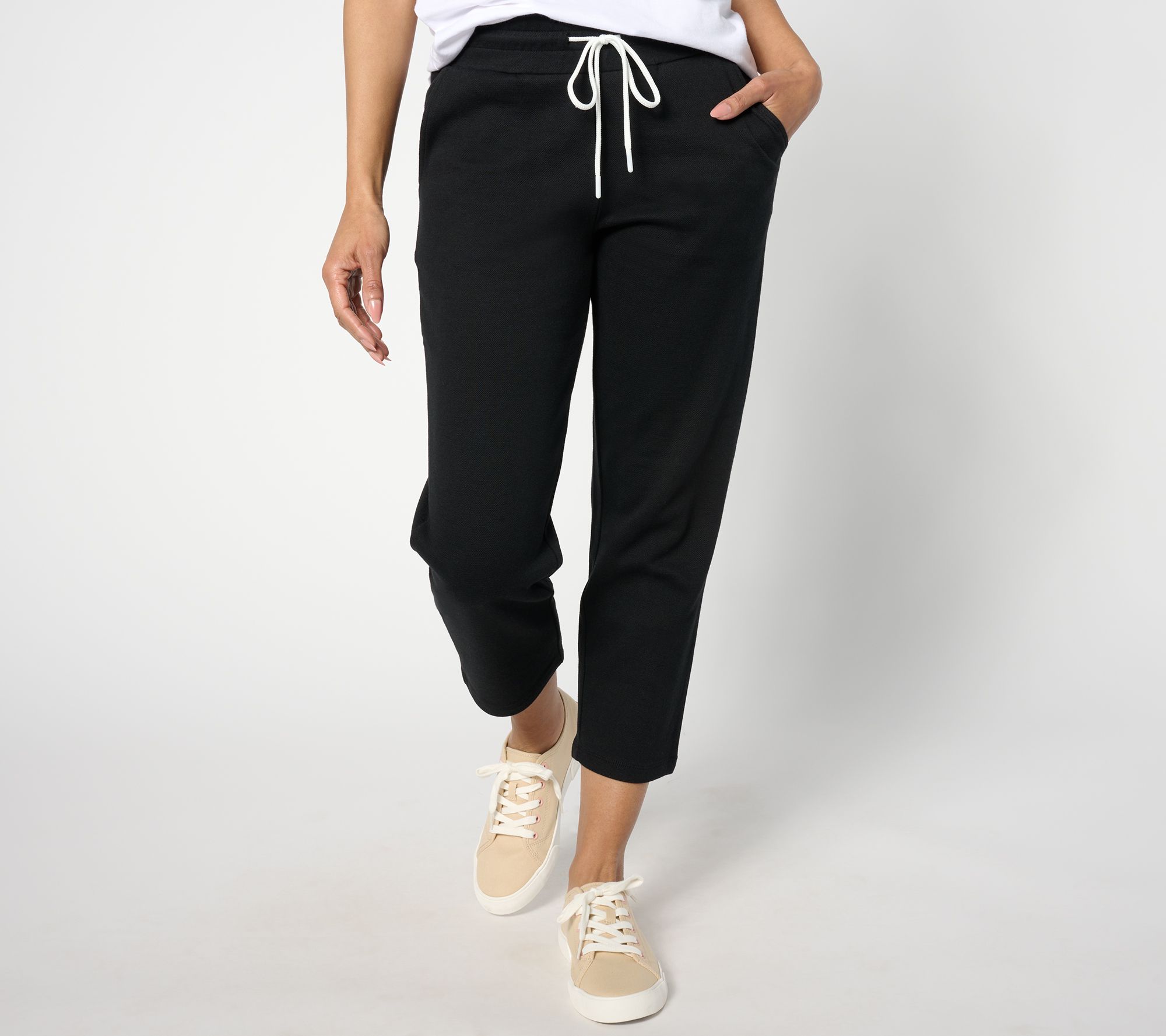 Belle by Kim Gravel Perfect Pique Drawstring Crop Pant, Regular