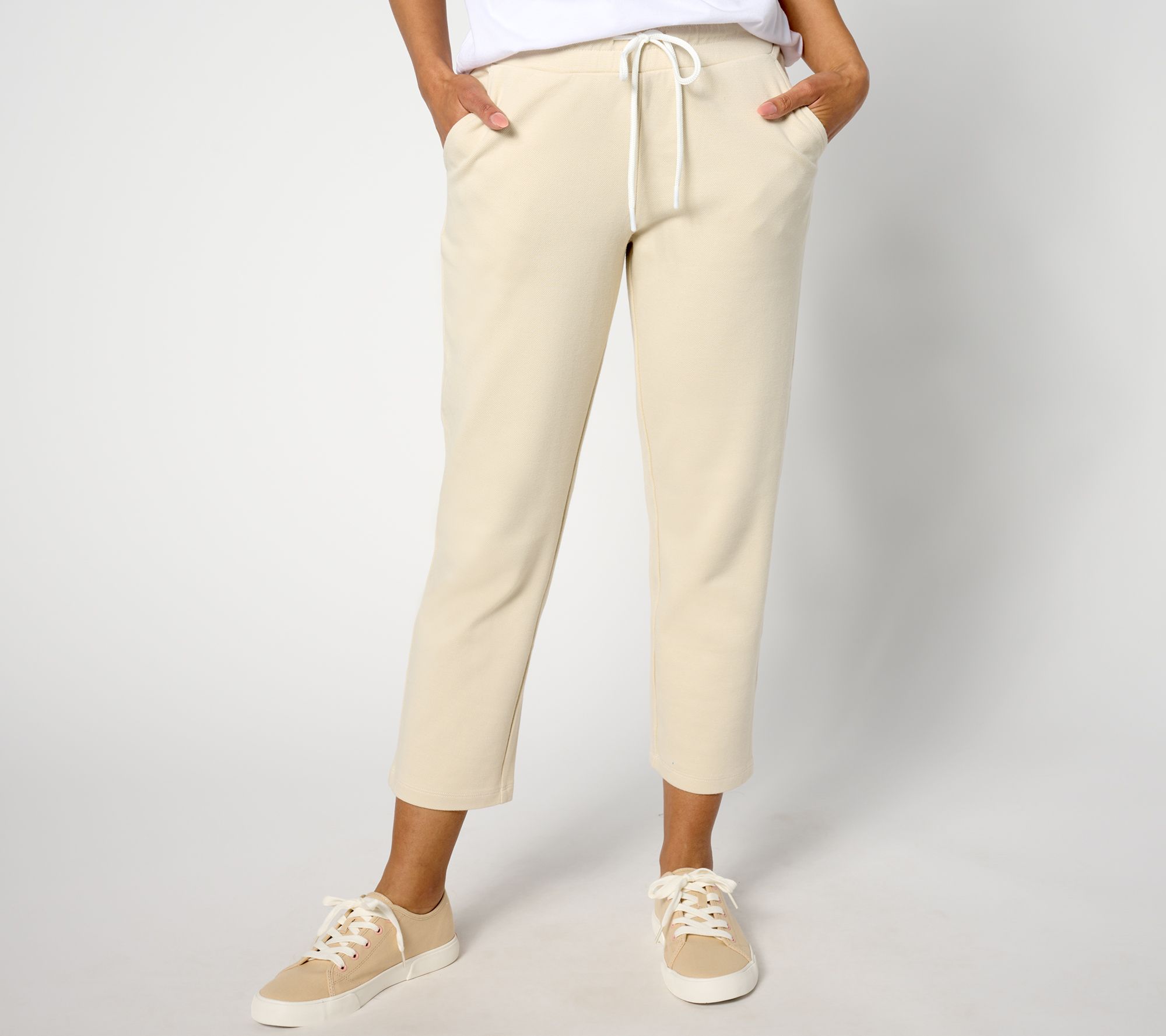 Belle by Kim Gravel Perfect Pique Drawstring Crop Pant, Regular