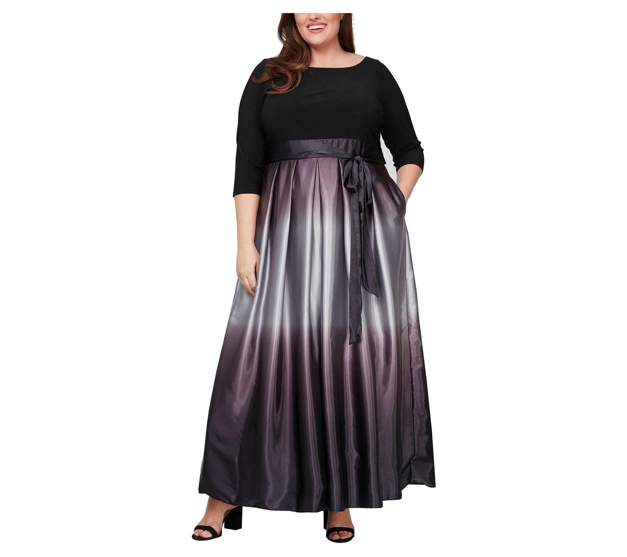 S.L. Fashions Ombre Satin Long Dress (Plus) - QVC.com