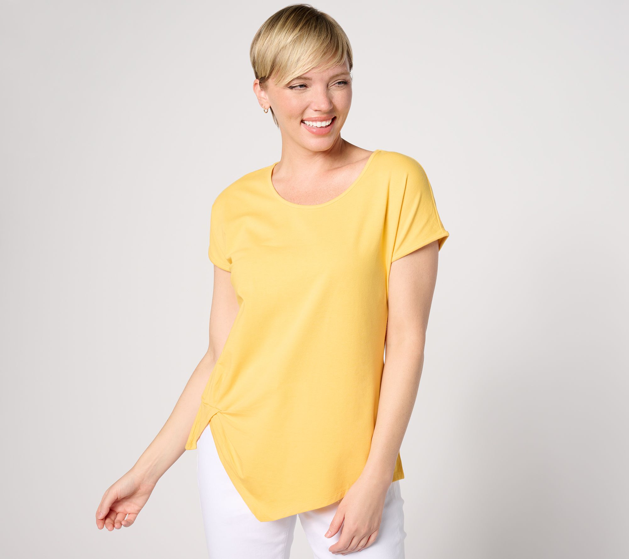 Attitudes by Renee Washed Cotton Top w/ Twist Pleat Detail