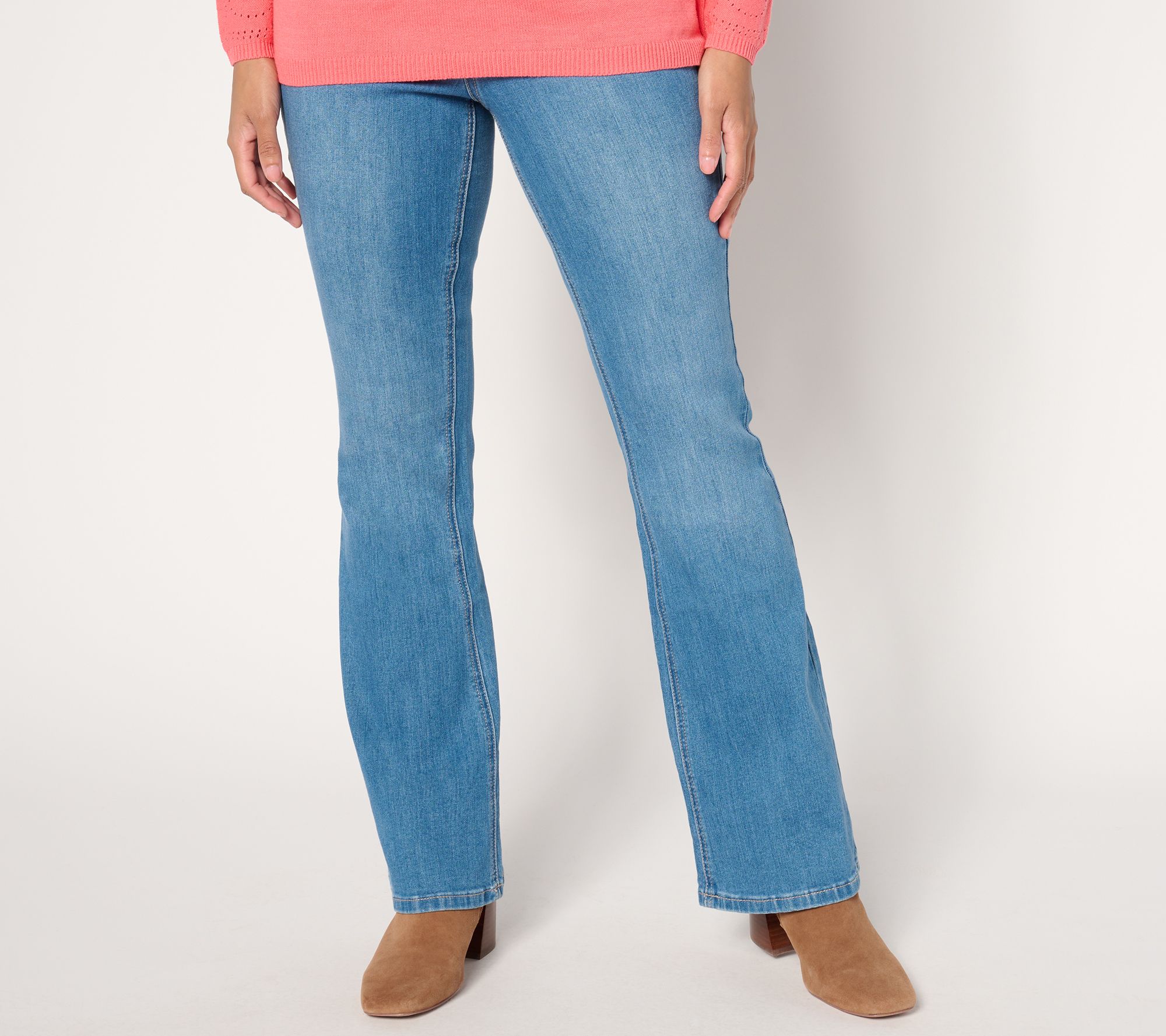 Susan Graver Regular Stretch Denim Pull-On Flare Jean -Indigo