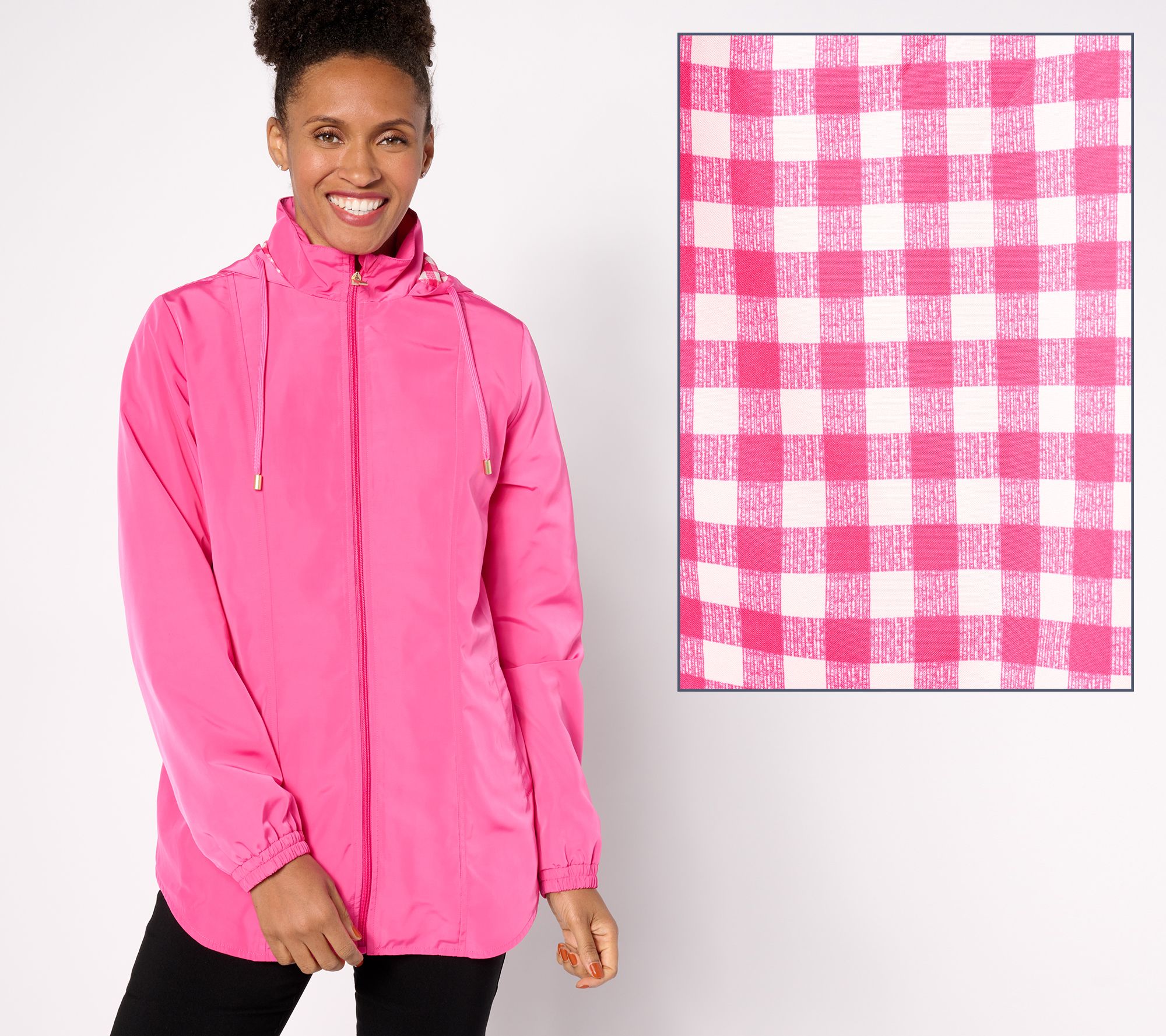 "As Is" Susan Graver Hooded Windbreaker with Printed Lining