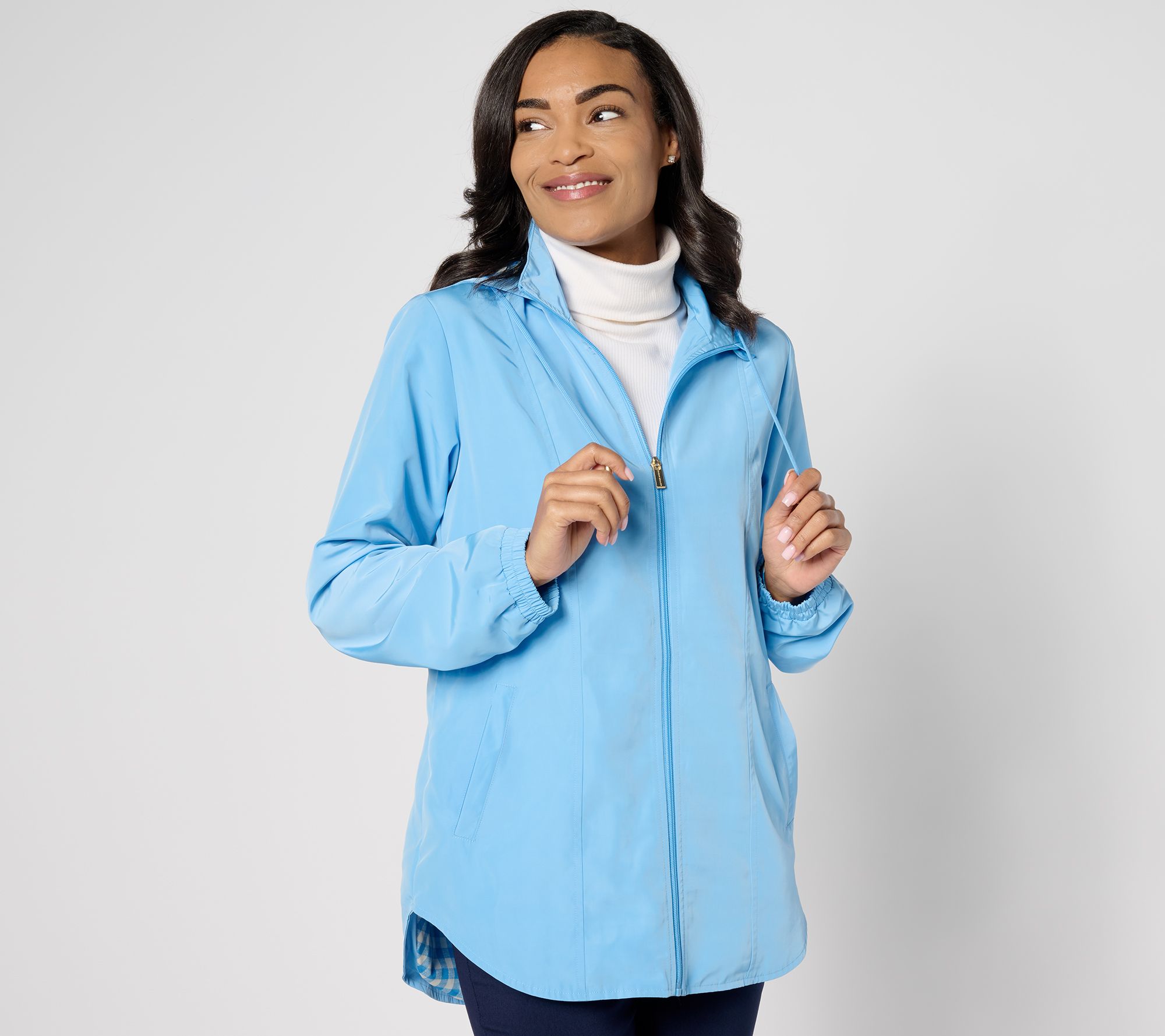 "As Is" Susan Graver Hooded Windbreaker with Printed Lining