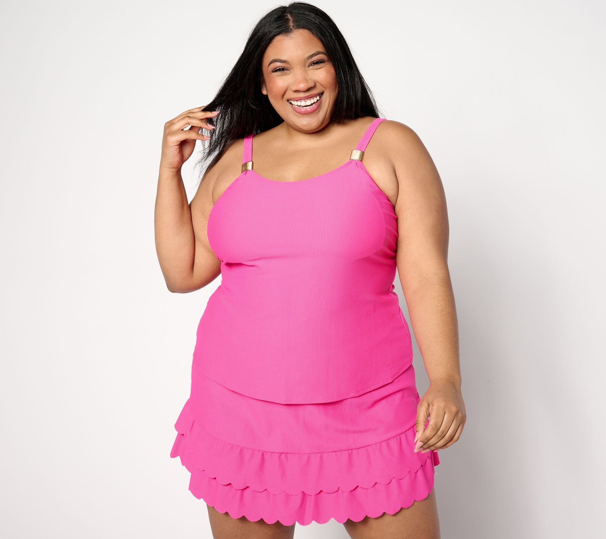 "As Is" Susan Graver Soleil Ruffle Hem Tankini with Skirt