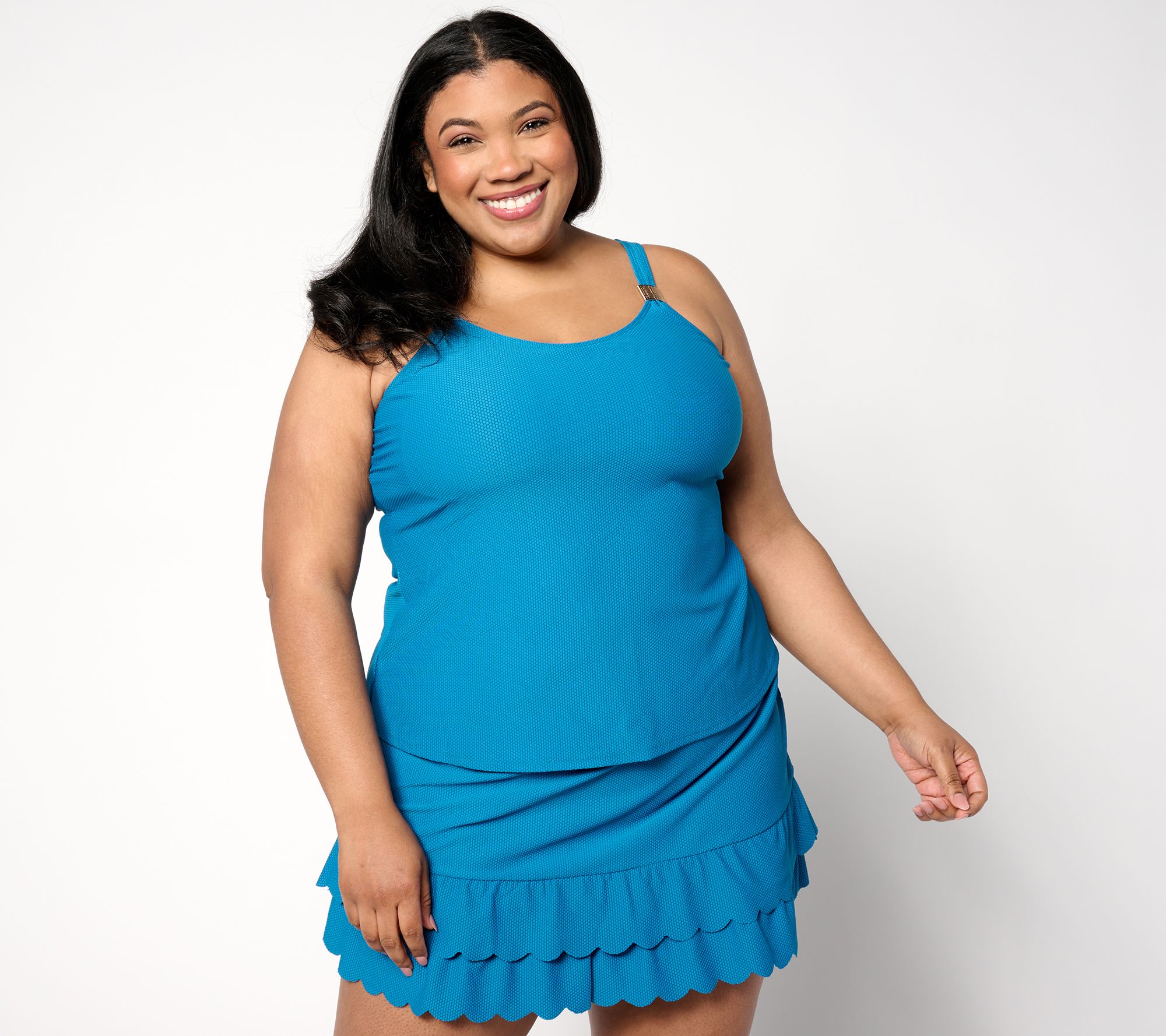 "As Is" Susan Graver Soleil Ruffle Hem Tankini with Skirt