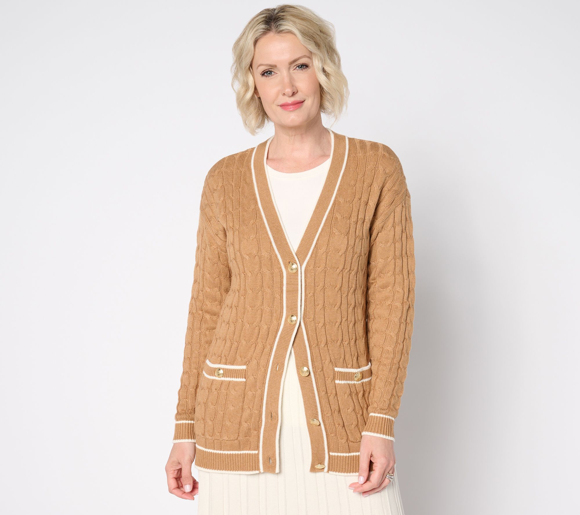 Isaac Mizrahi Live! Regular Iconic Cable Button Front Cardigan