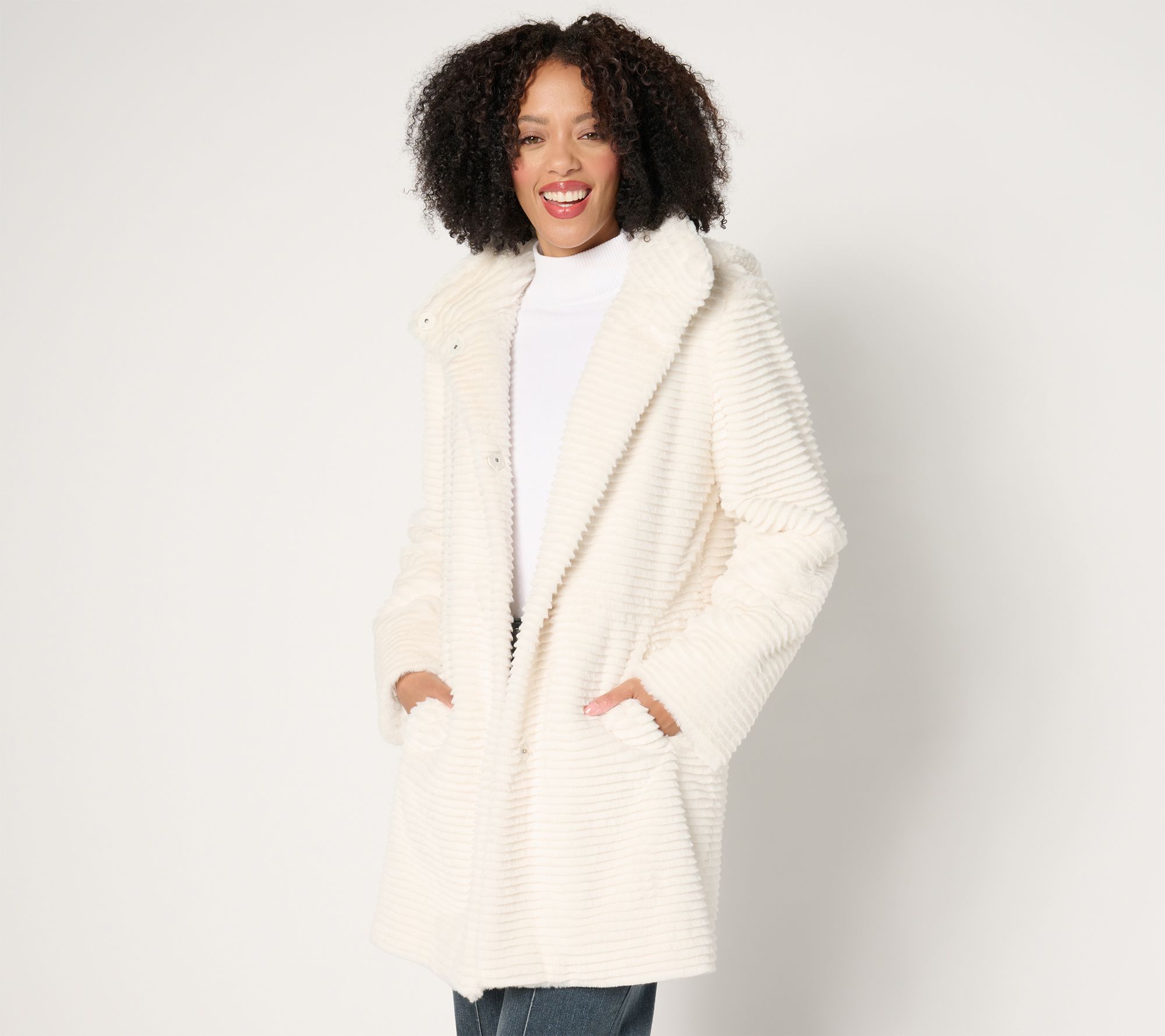 Dennis Basso Regular Faux Mink Anorak Jacket with Removable Hood