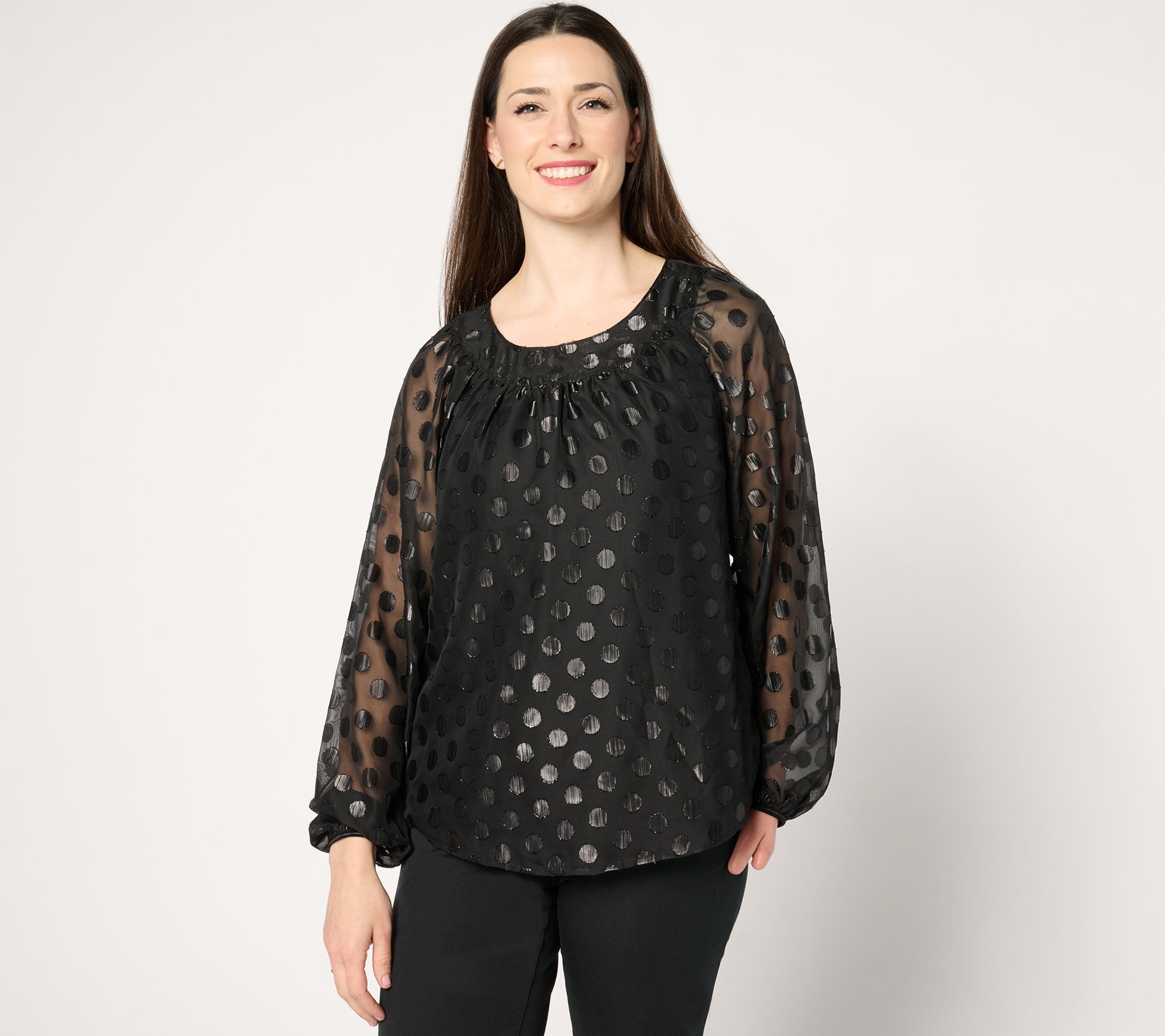 Isaac Mizrahi Live! Metallic Clip Dot Pullover Blouse