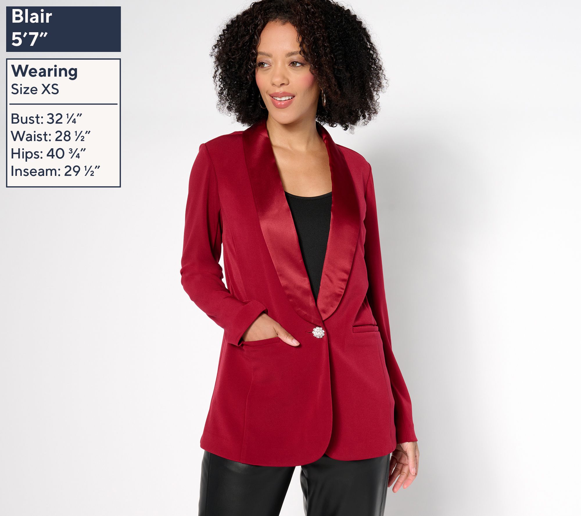 Tailored by Susan Graver Petite LK Fusion Blazer w Satin Collar