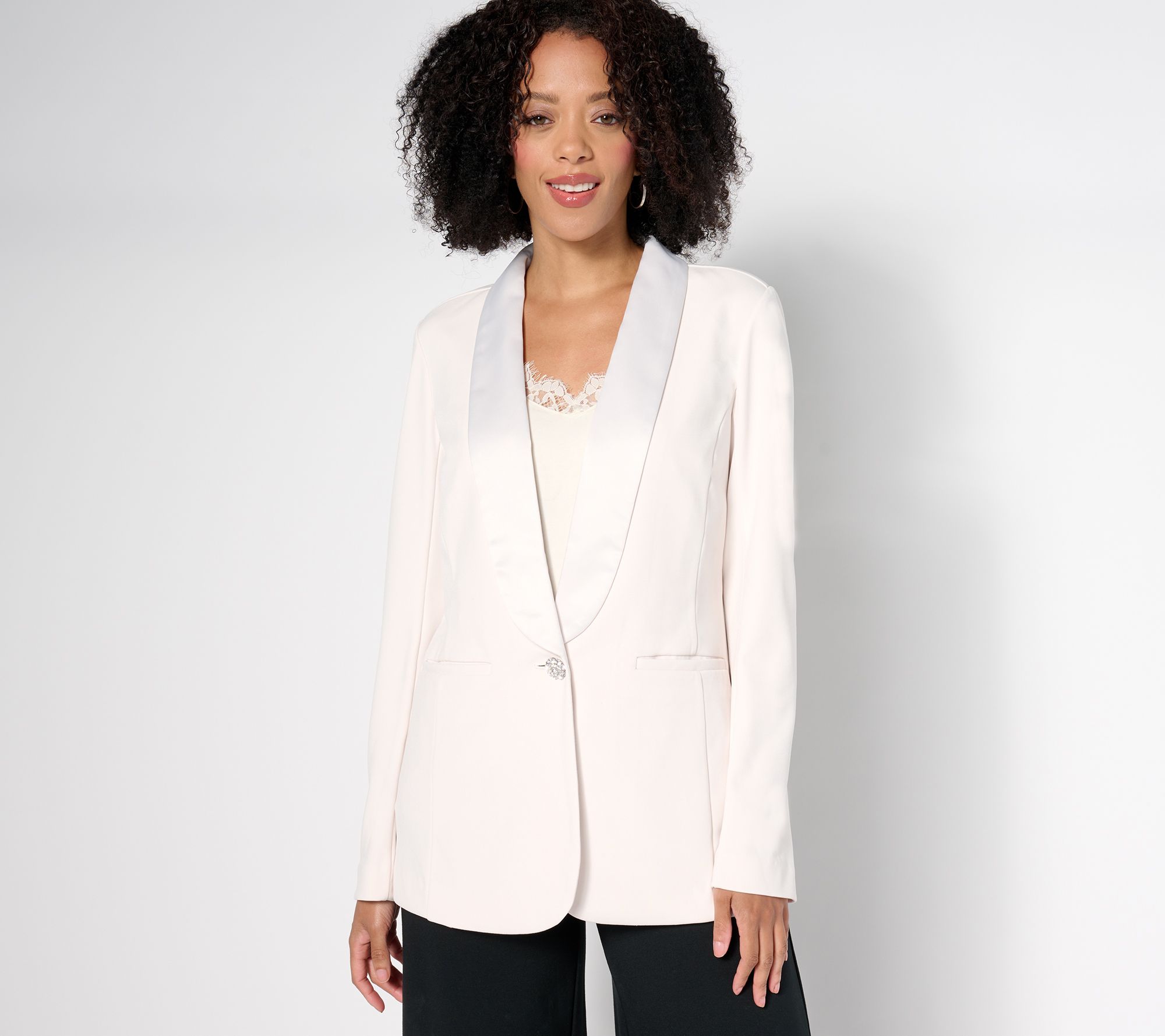 Tailored by Susan Graver Petite LK Fusion Blazer w/Satin Collar