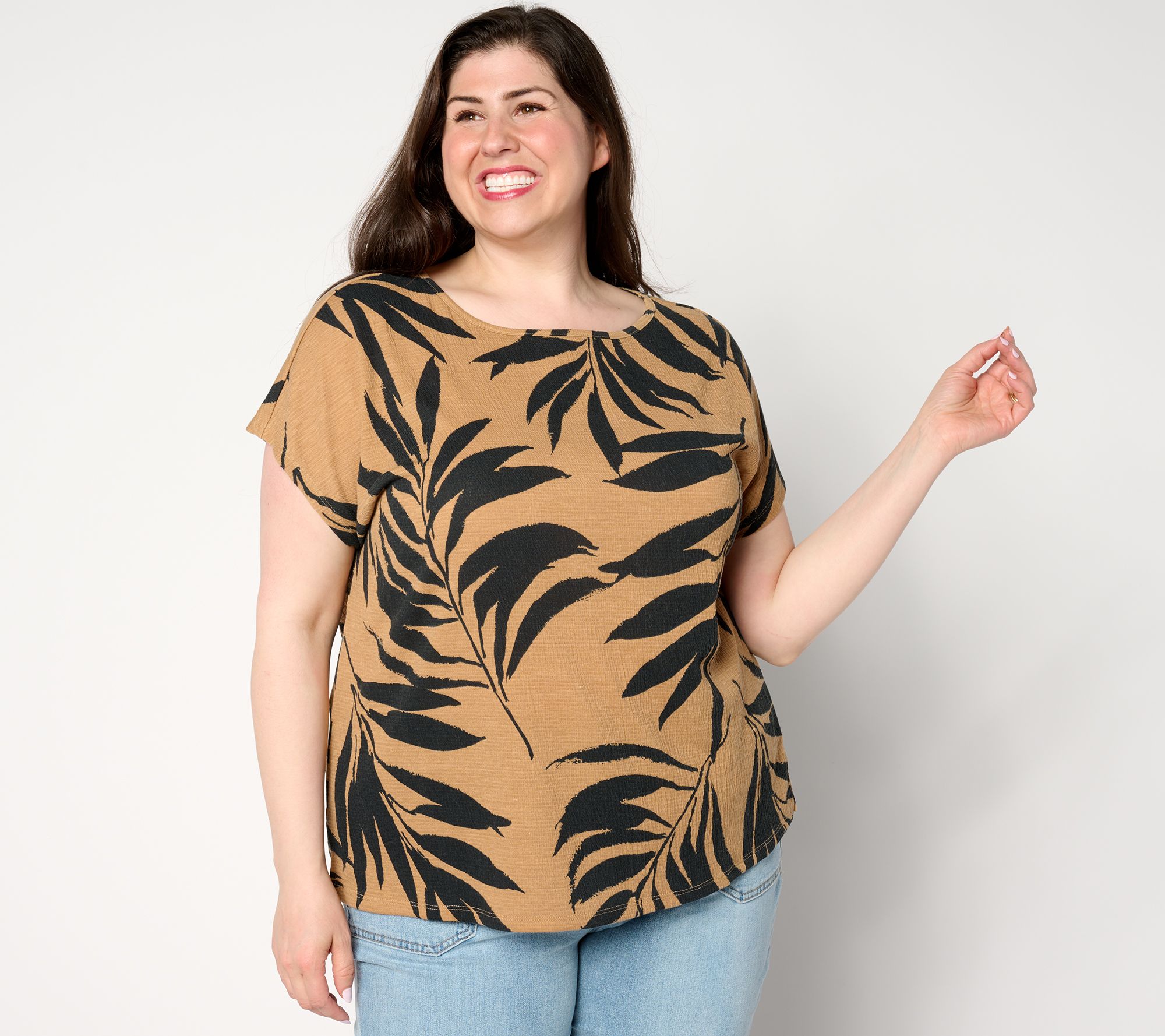 "As Is" Denim & Co. By the Beach Printed Gauze Dolman Sleeve Top