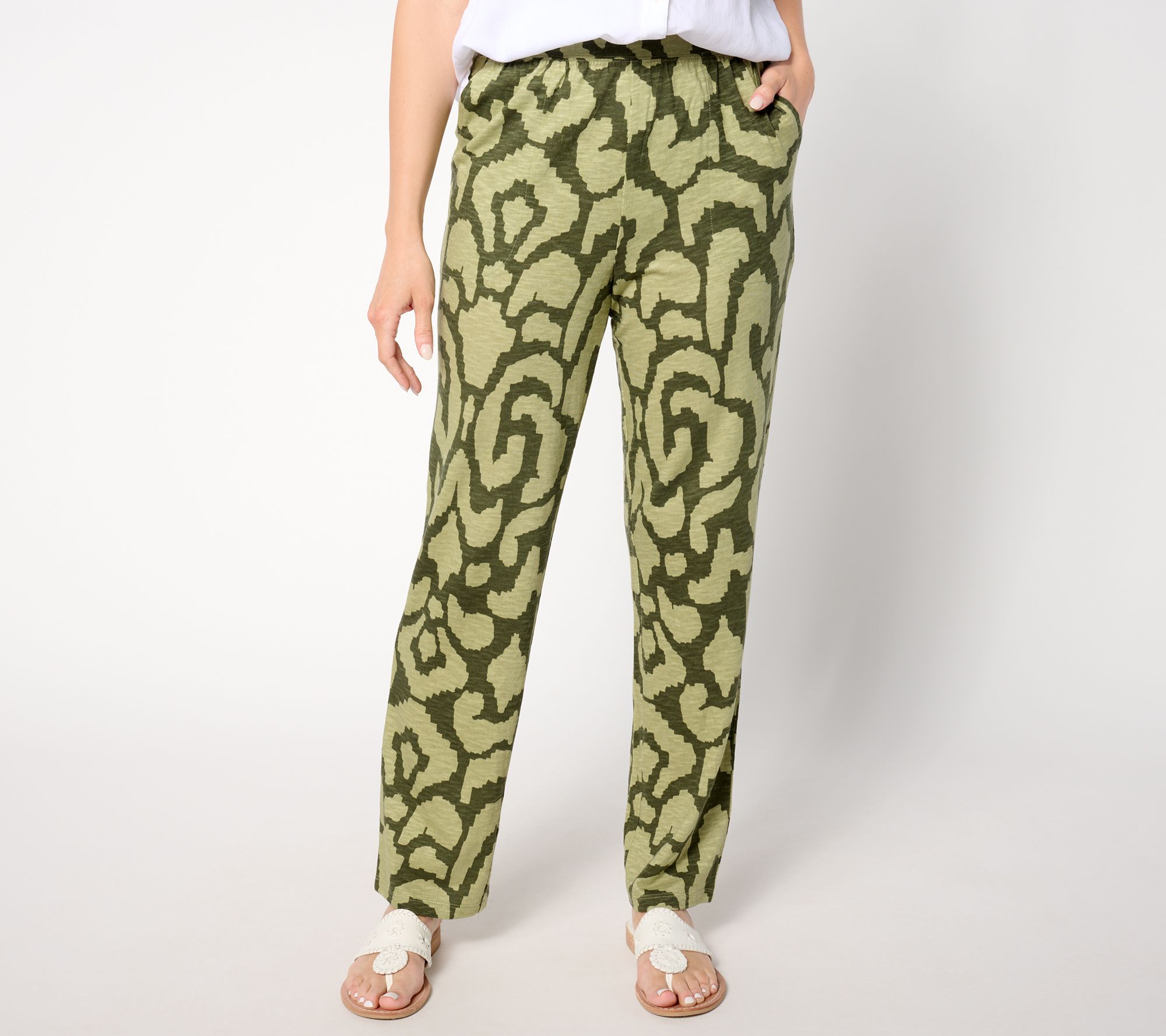 "As Is" Denim & Co. Printed Slub Jersey Straight Leg Pant