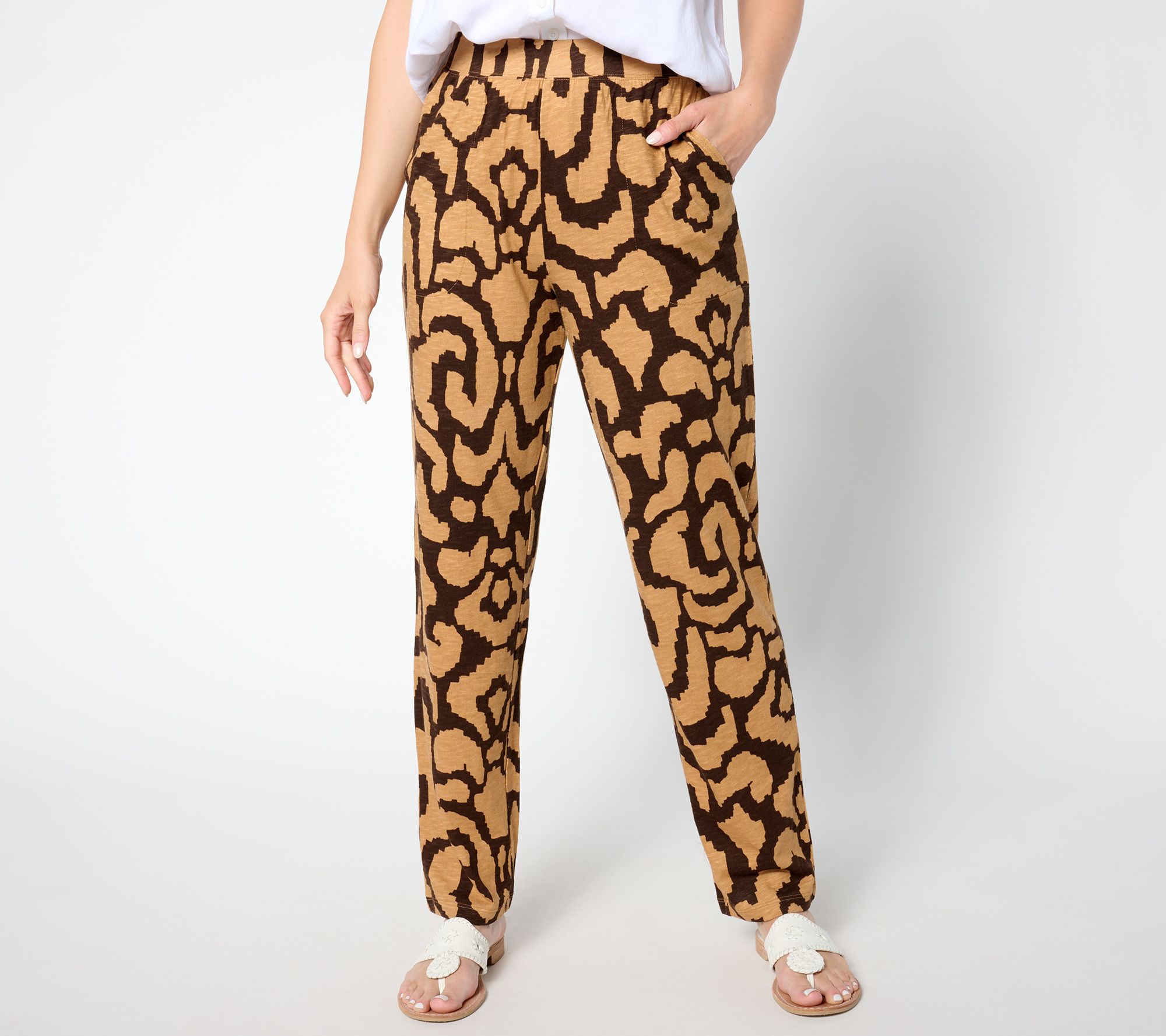 "As Is" Denim & Co. Printed Slub Jersey Straight Leg Pant