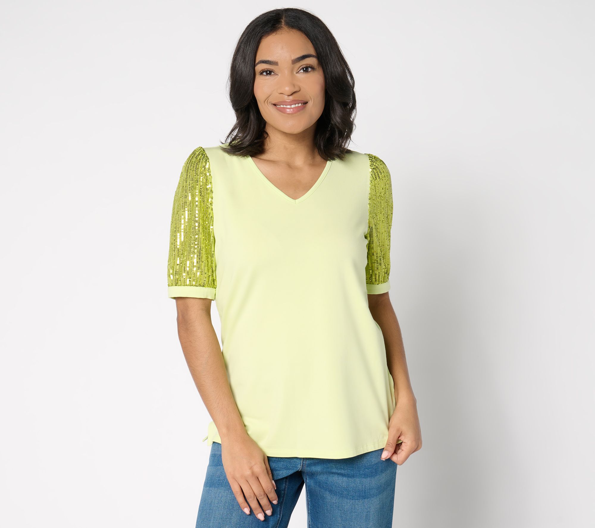 Belle by Kim Gravel TripleLuxe Knit Shine Puff Sleeve Top