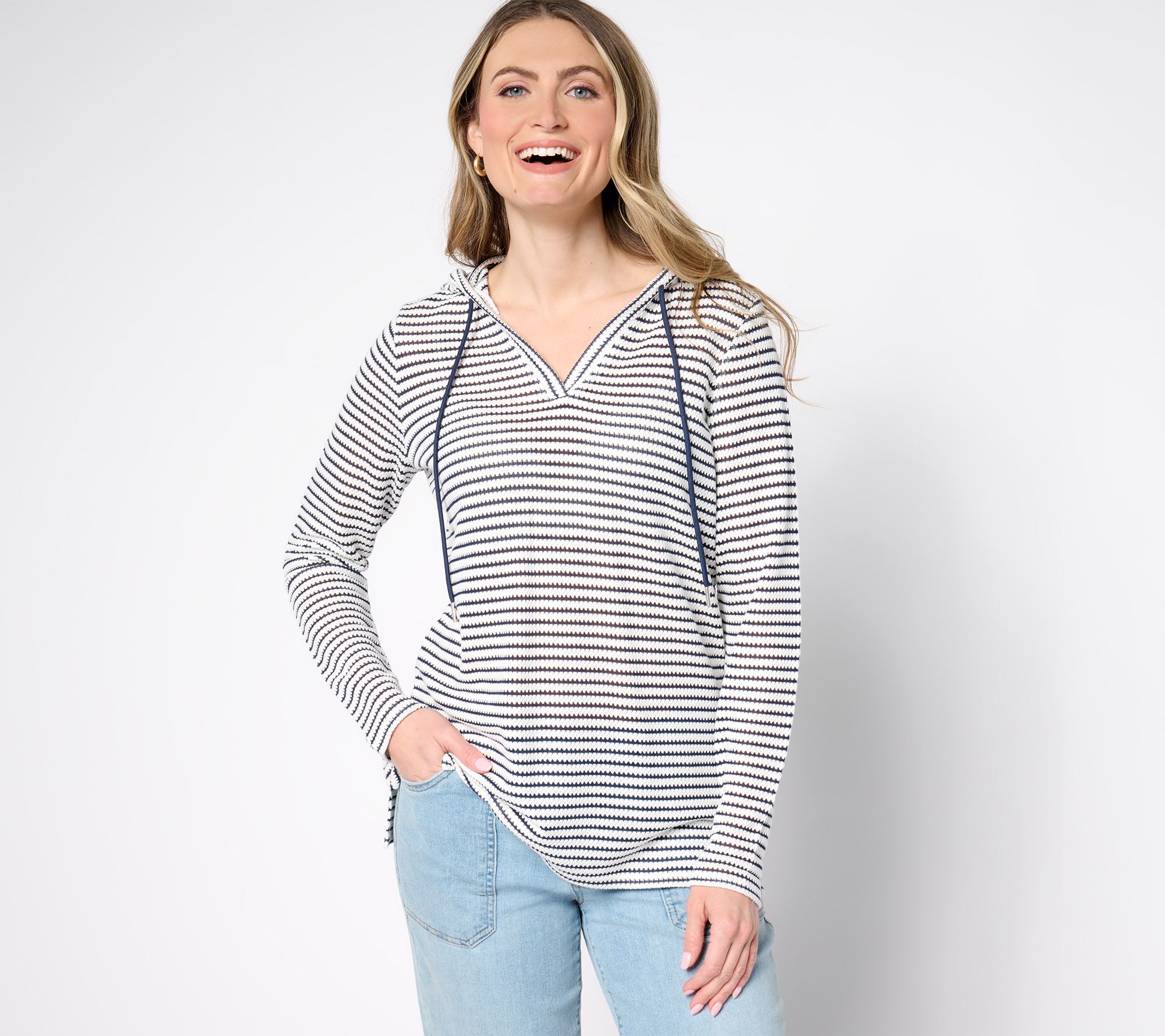 Belle by Kim Gravel Nautical Knit Mariner Stripe Hoodie