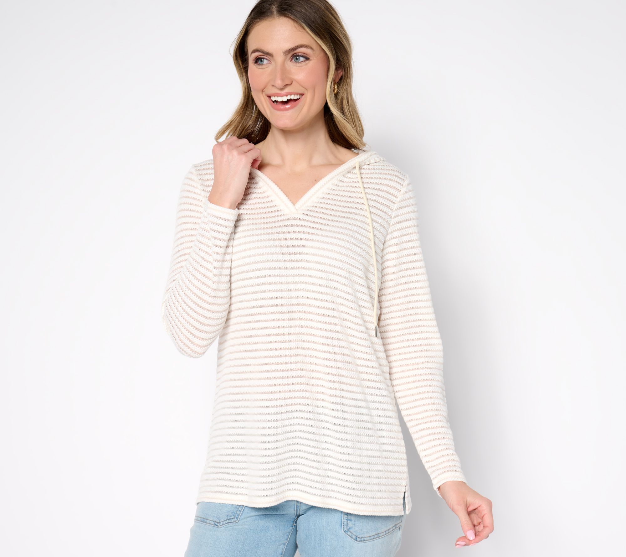 Belle by Kim Gravel Nautical Knit Mariner Stripe Hoodie