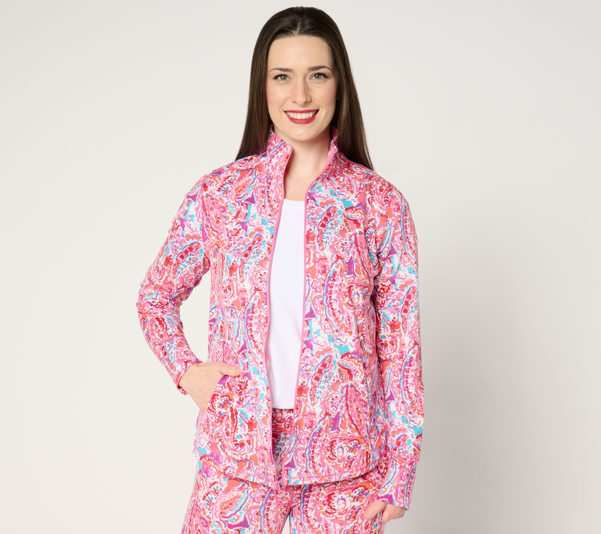 Belle Body by Kim Gravel Water Paisley Athletic Jersey Full-Zip Jacket
