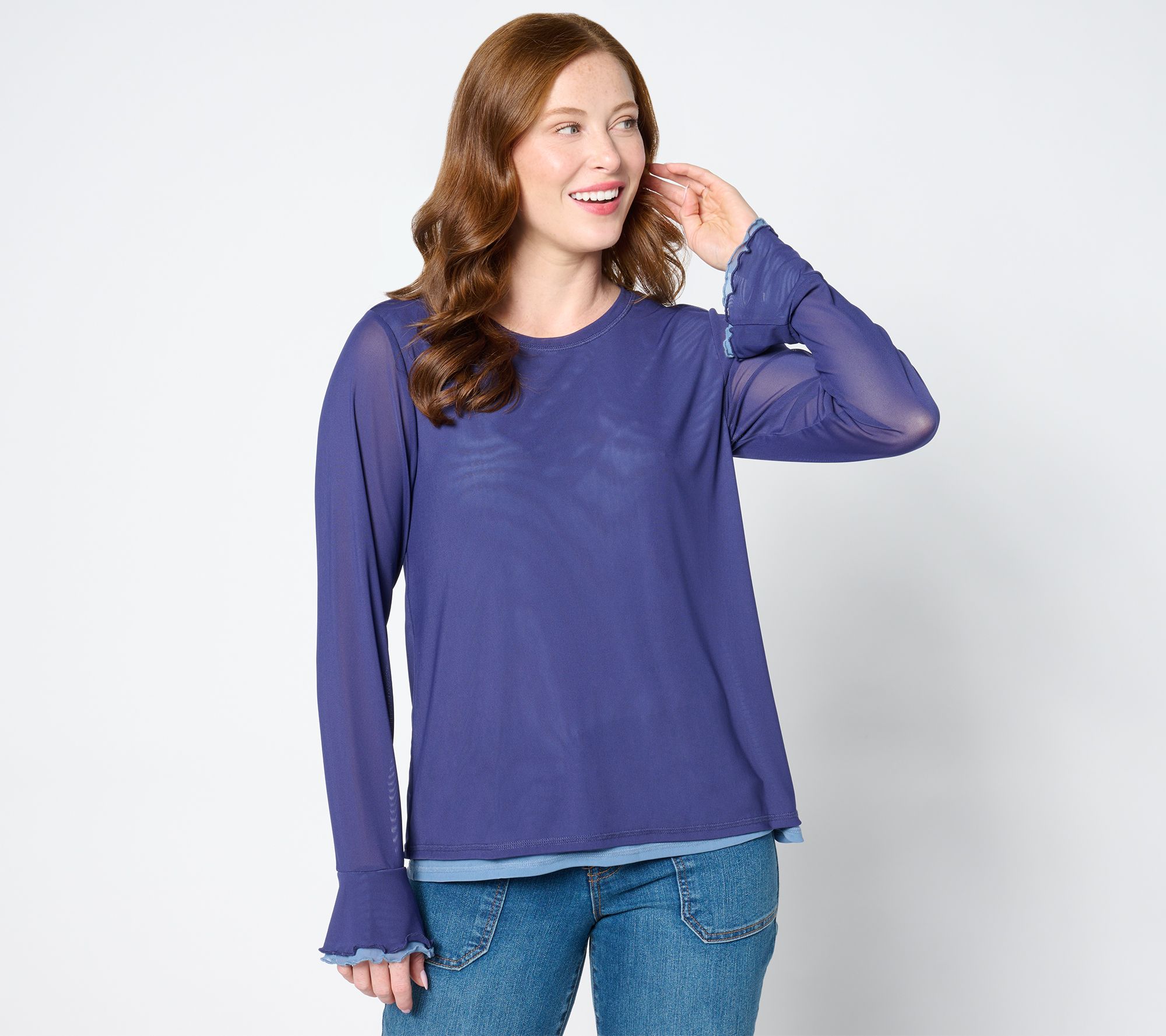 "As Is" LOGO by Lori Goldstein Long Sleeve 2-Layer Mesh Top