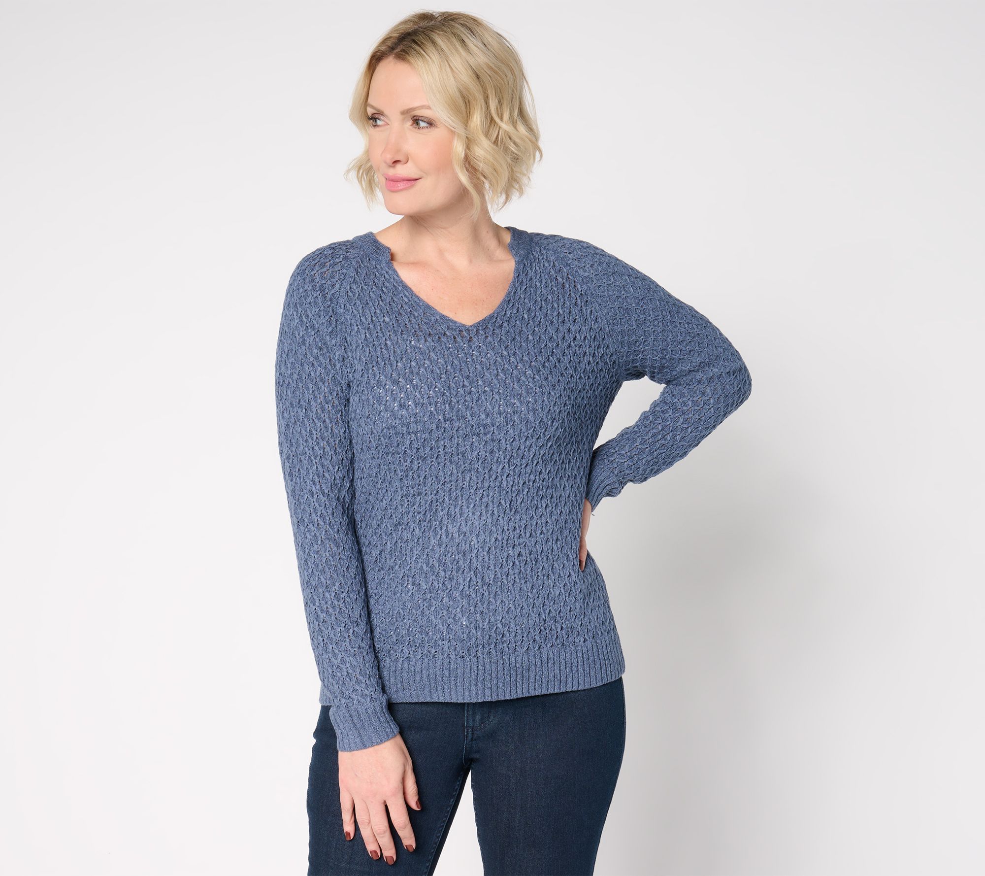 BEAUTIFUL by Lawrence Zarian V-Neck Novelty Stitch Sweater