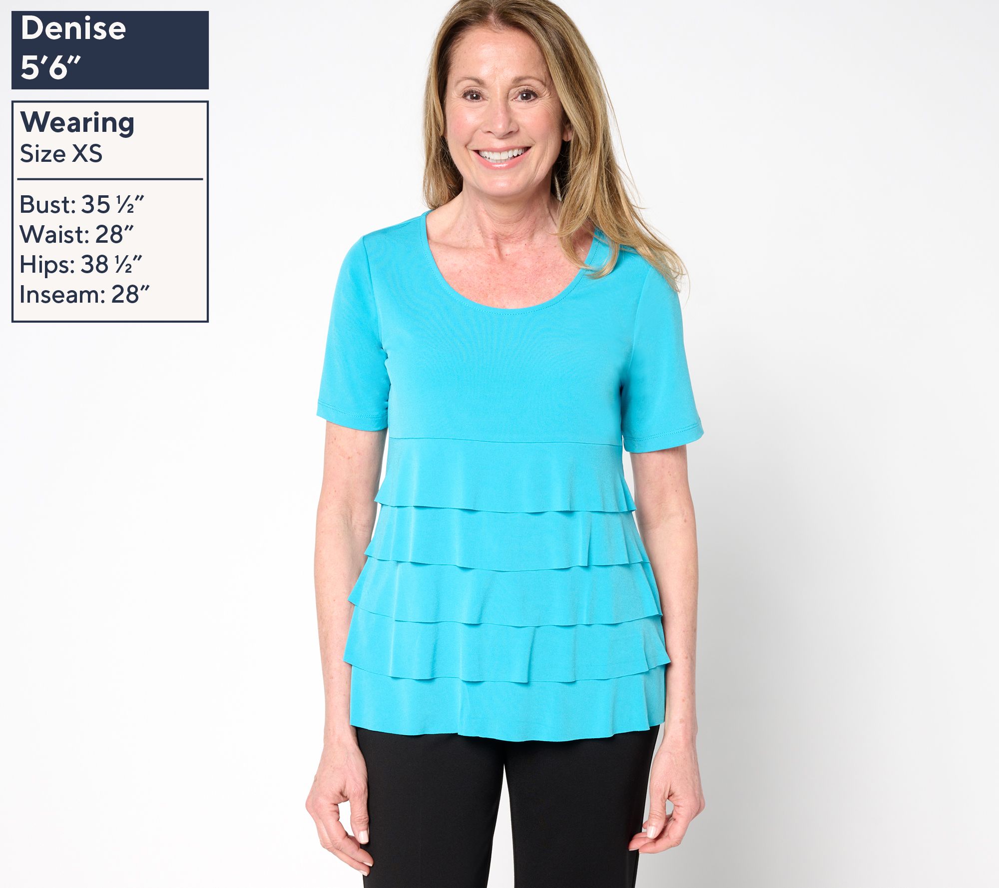 Susan Graver Liquid Knit Short Sleeve Scoop-Neck Tiered Top