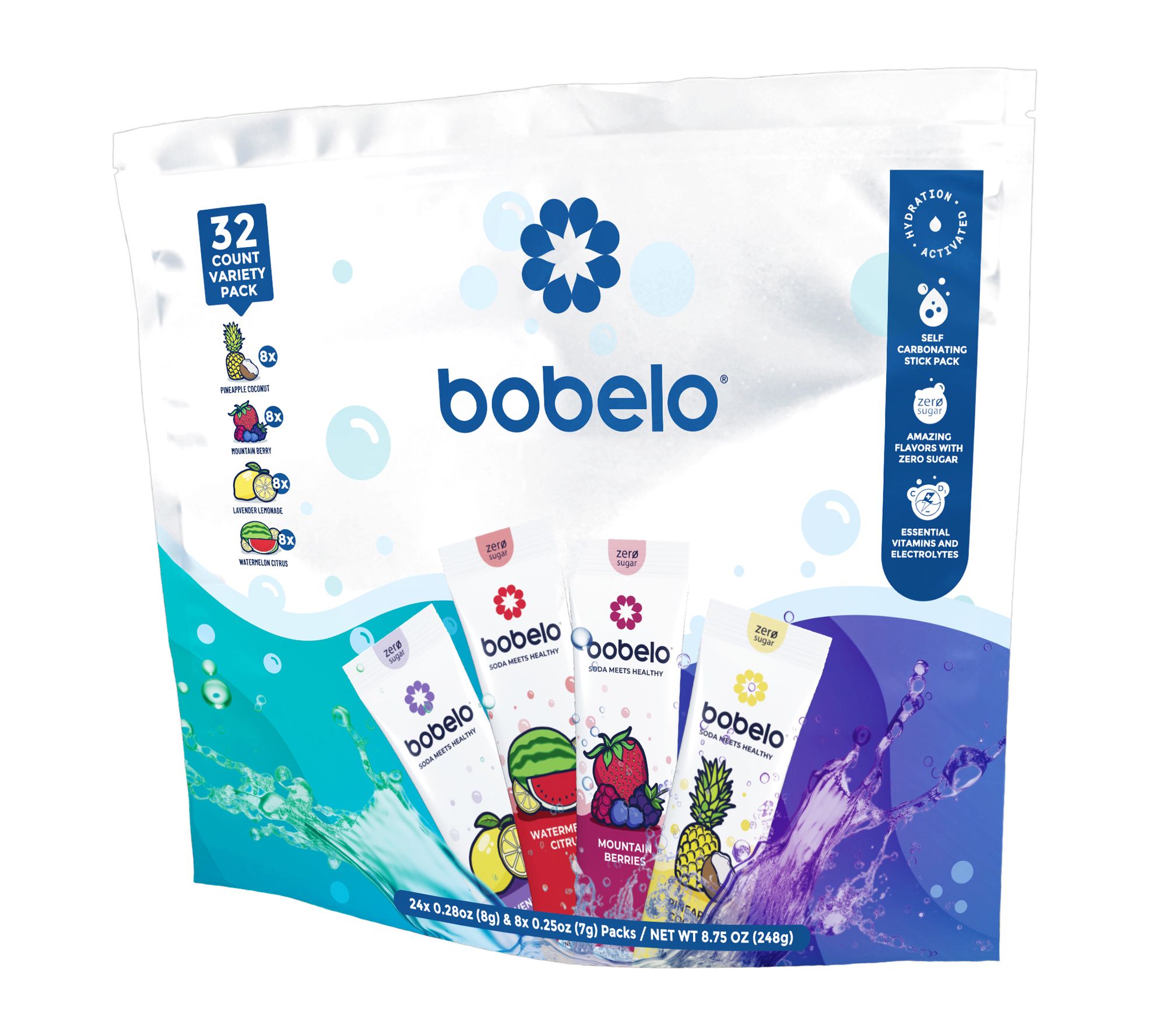Bobelo Sparkling Hydration Pack Non Caffeinated 32 Servings