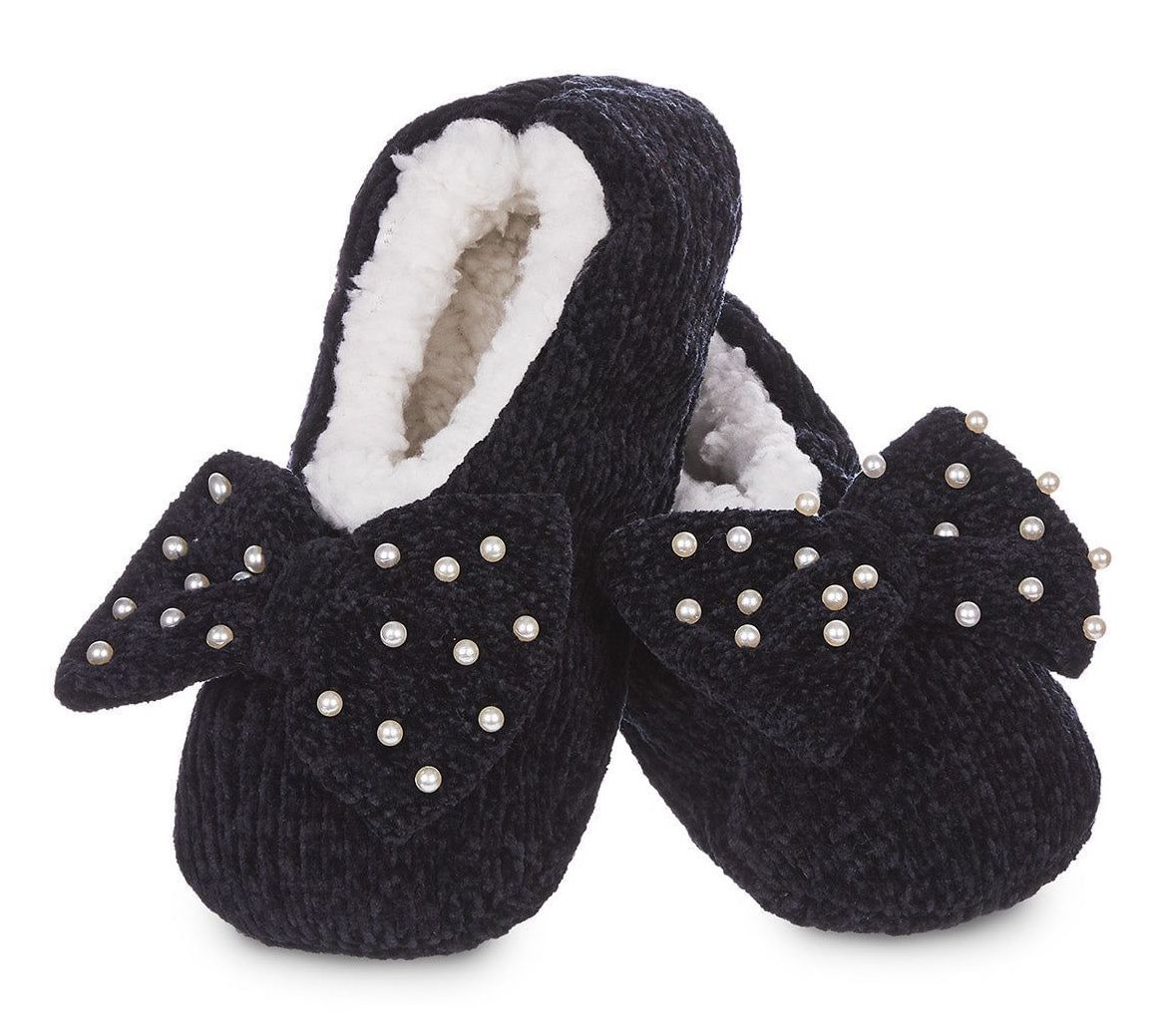 MeMoi Women's Chenille Sherpa-Lined Bow Slippers