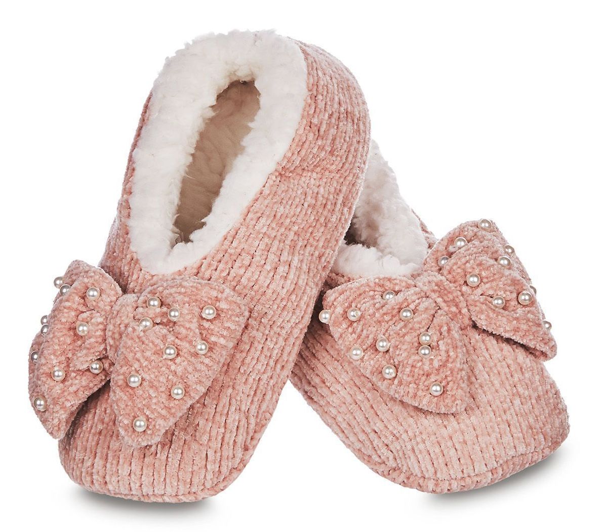 MeMoi Women's Chenille Sherpa-Lined Bow Slippers