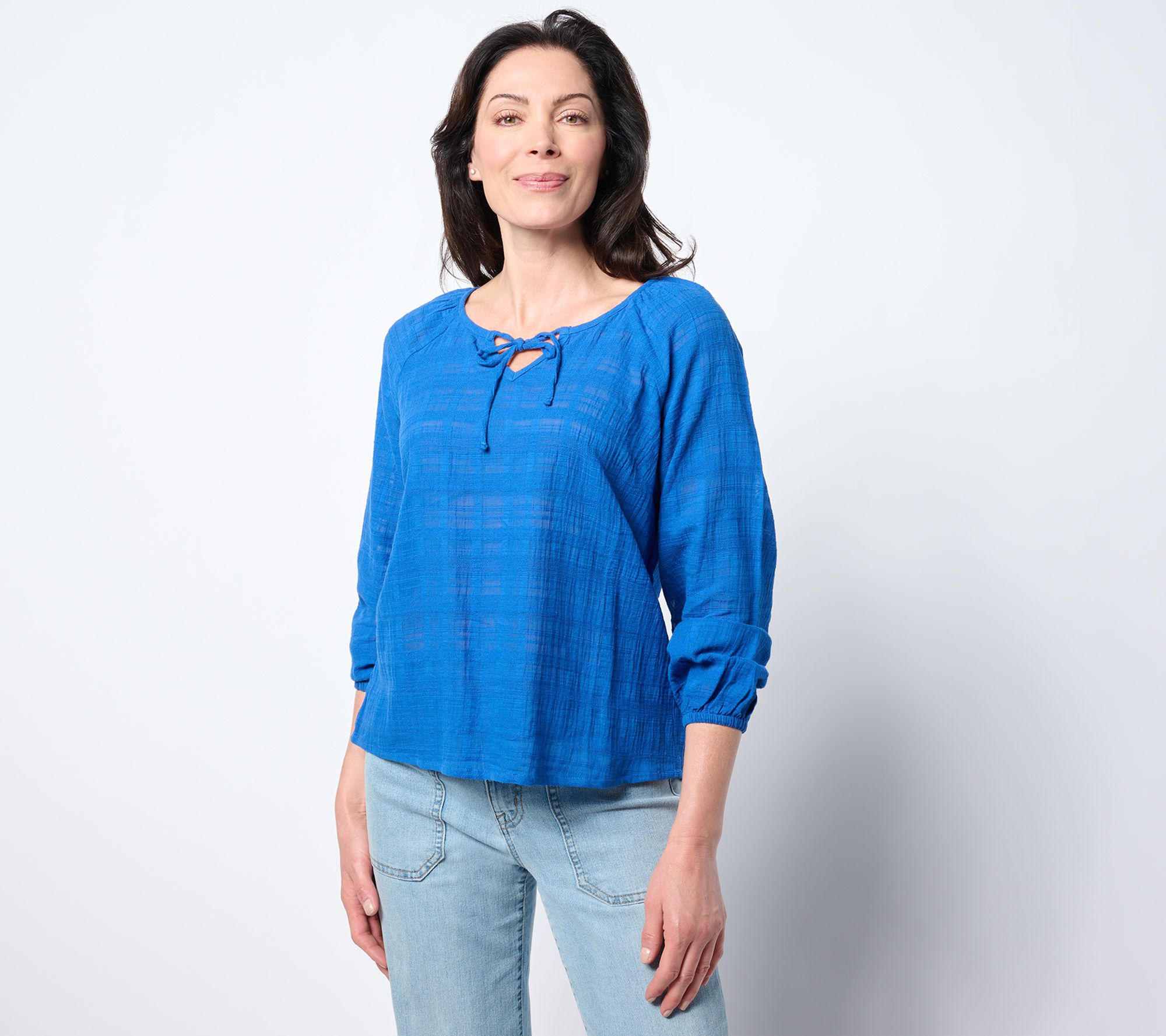 AnyBody Textured Woven Blouse with Tie Neck