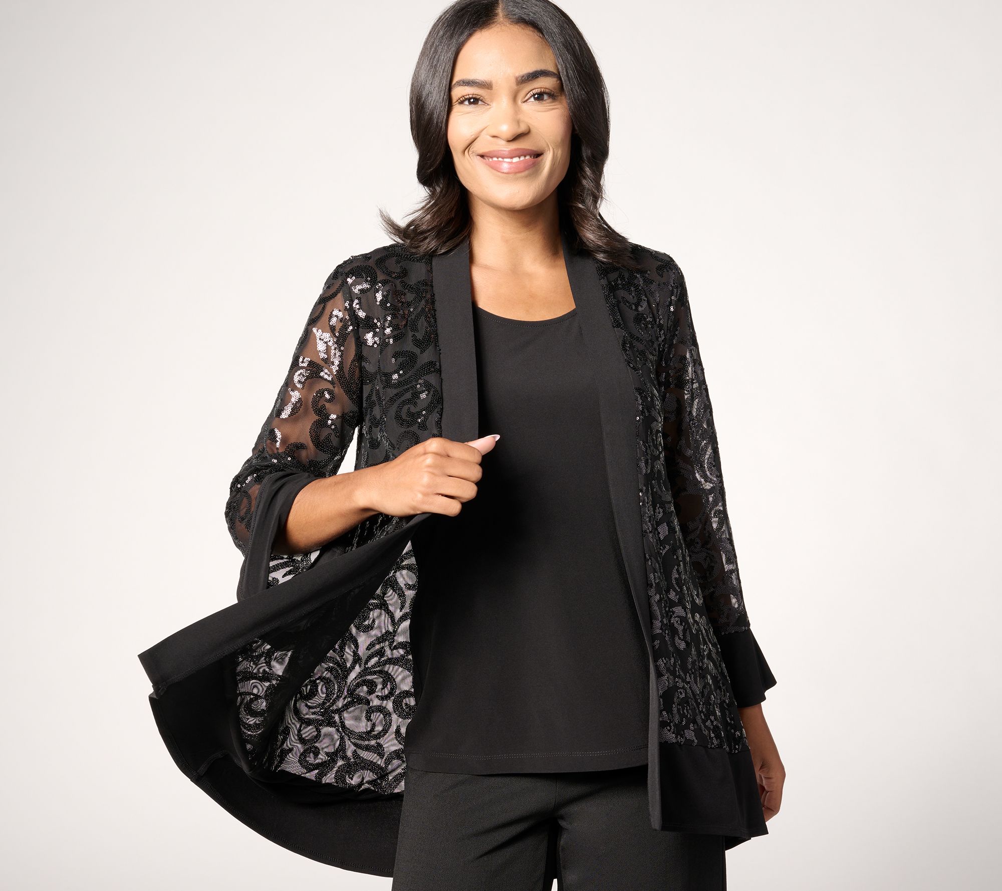 "As Is" Susan Graver Occasion Regular Sequin Cardigan and Tank Set