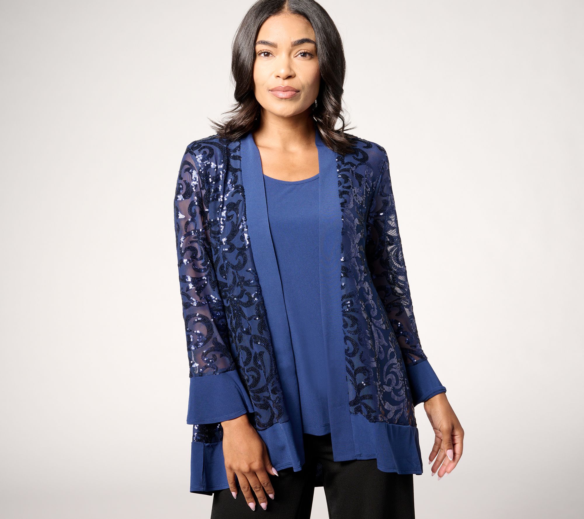 "As Is" Susan Graver Occasion Regular Sequin Cardigan and Tank Set
