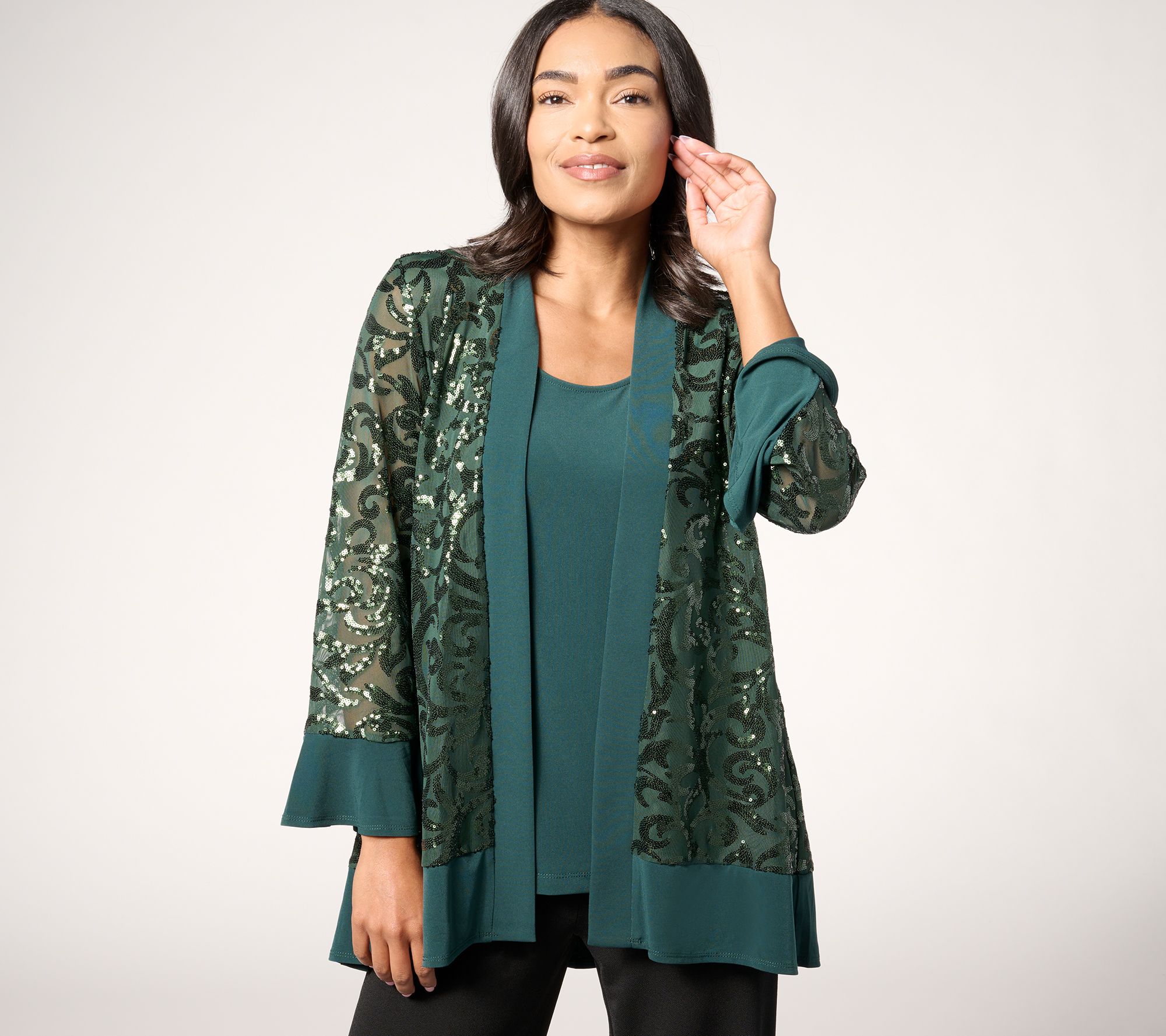 "As Is" Susan Graver Occasion Regular Sequin Cardigan and Tank Set
