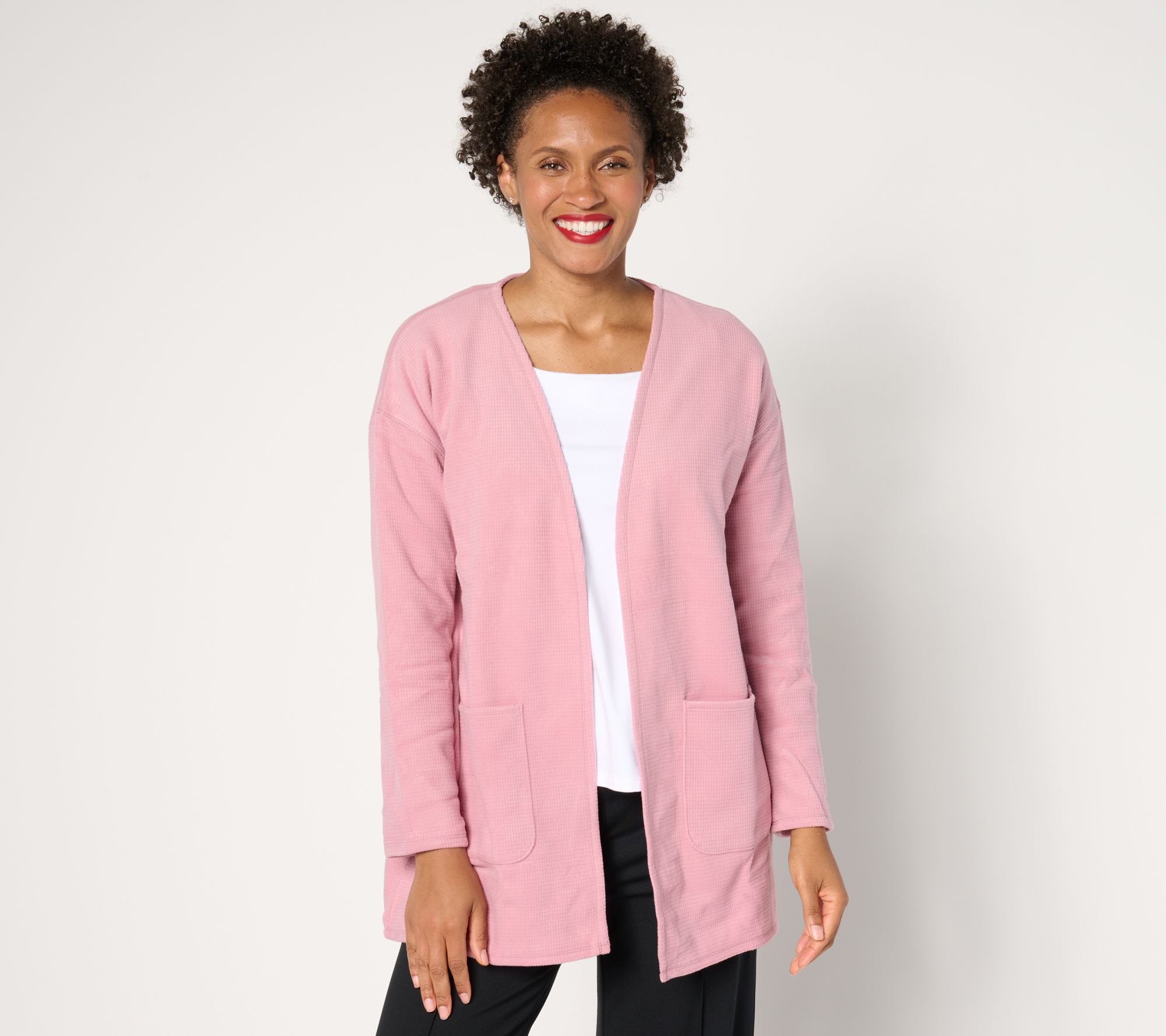 "As Is" Cuddl Duds Double Knit Fleece Open Cardigan