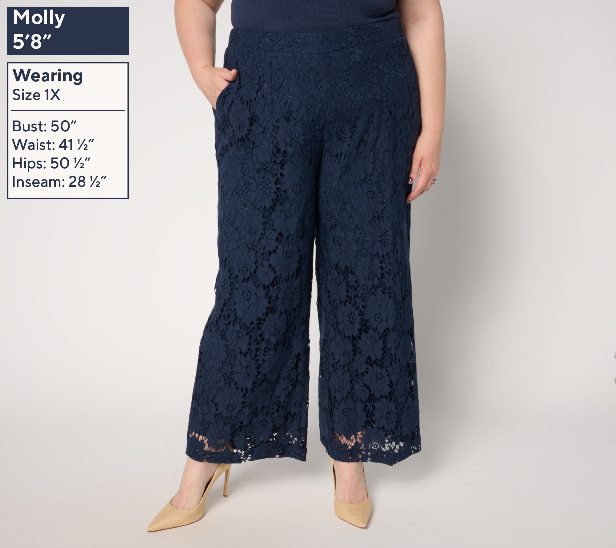 by Stacy London Petite Pull-On Lace Cropped Pant - QVC.com
