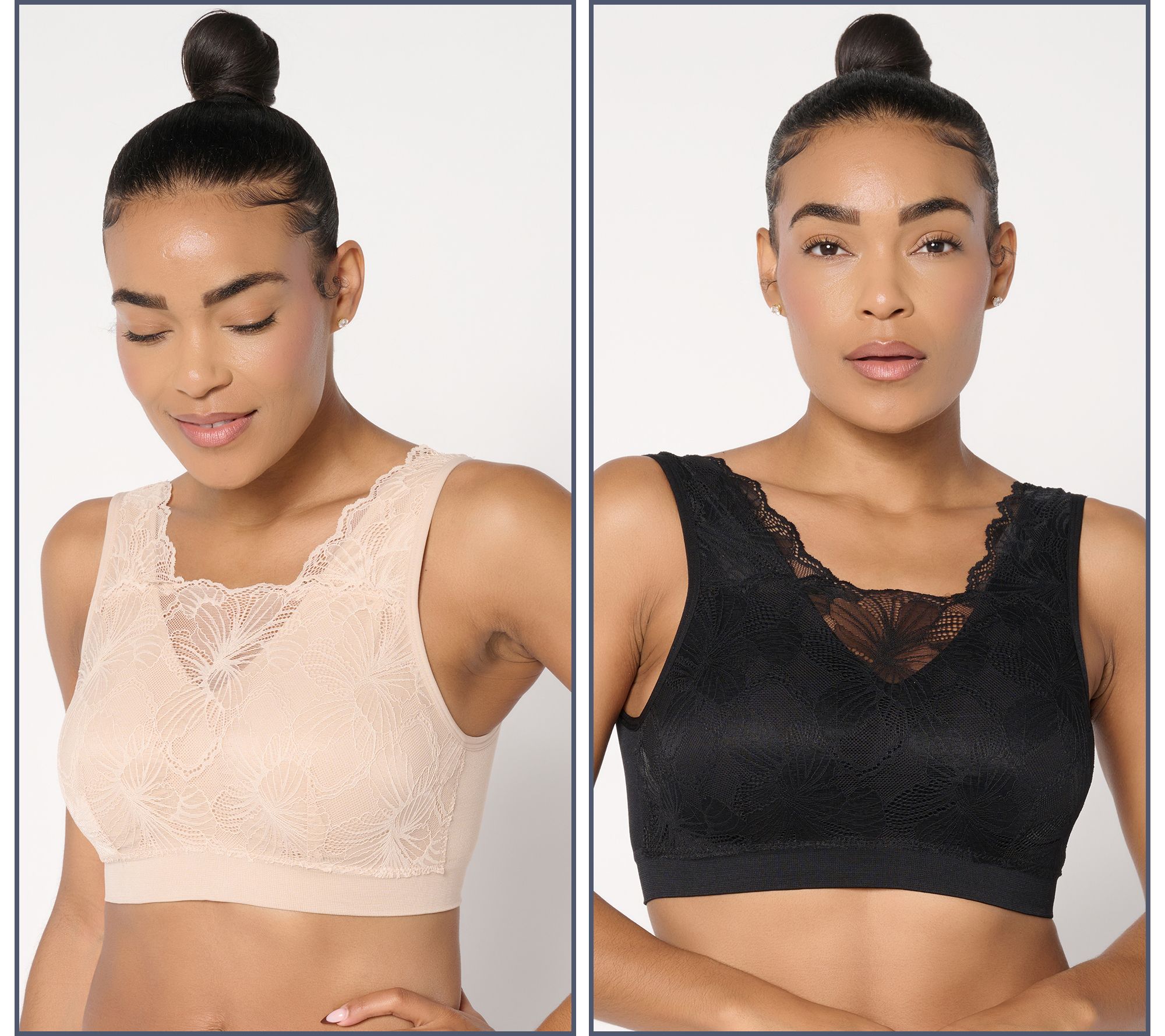 Breezies Seamless Set of (2) Lace Cami Bras with Removeable Pads