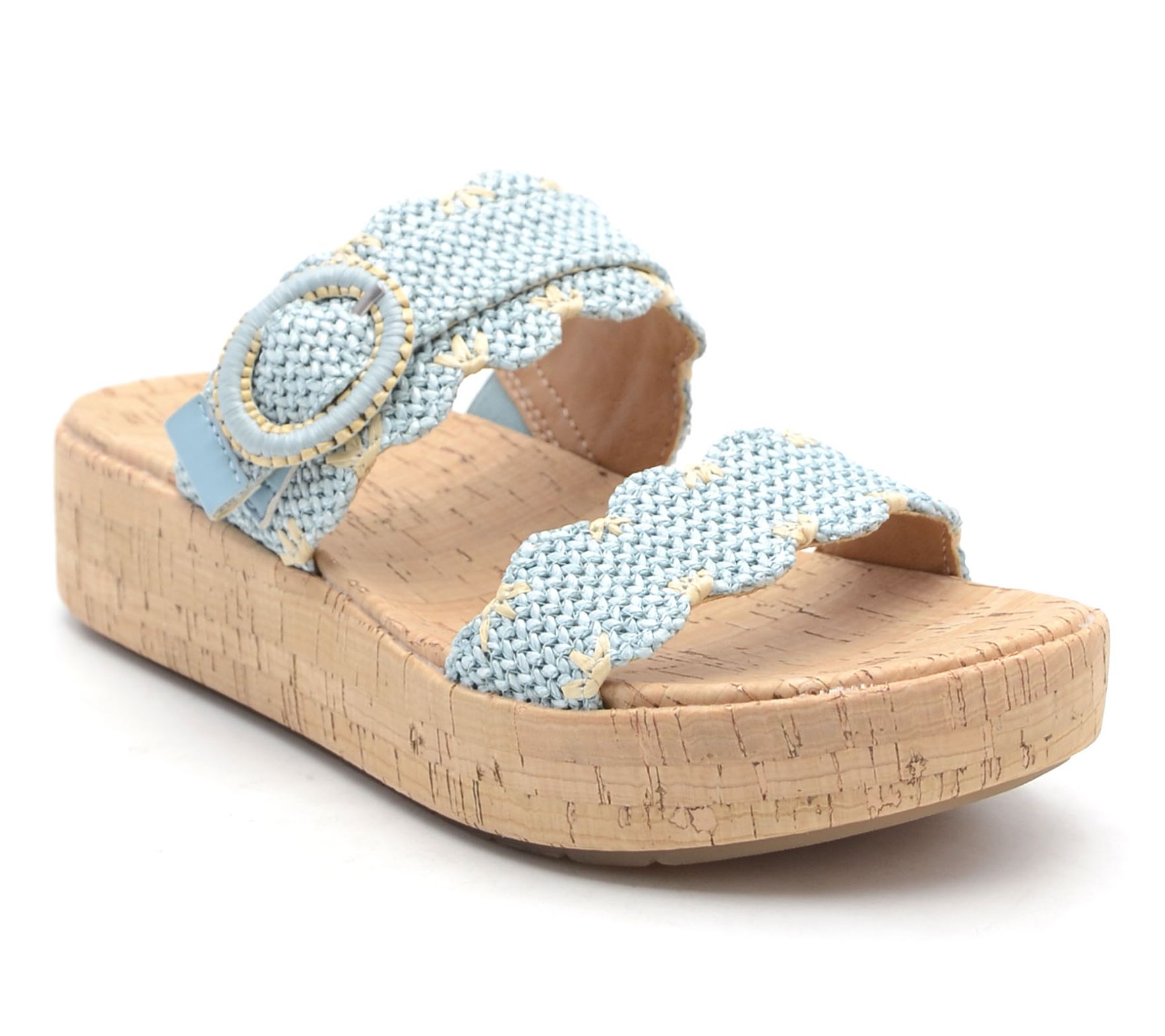 Earth Raffia Double Band Slide Sandals with Buckle - Subtle