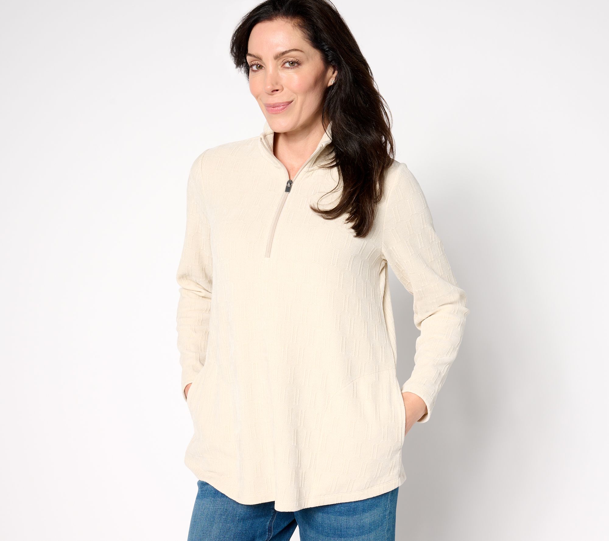"As Is" Denim & Co. Regular Half Zip Textured Knit Tunic