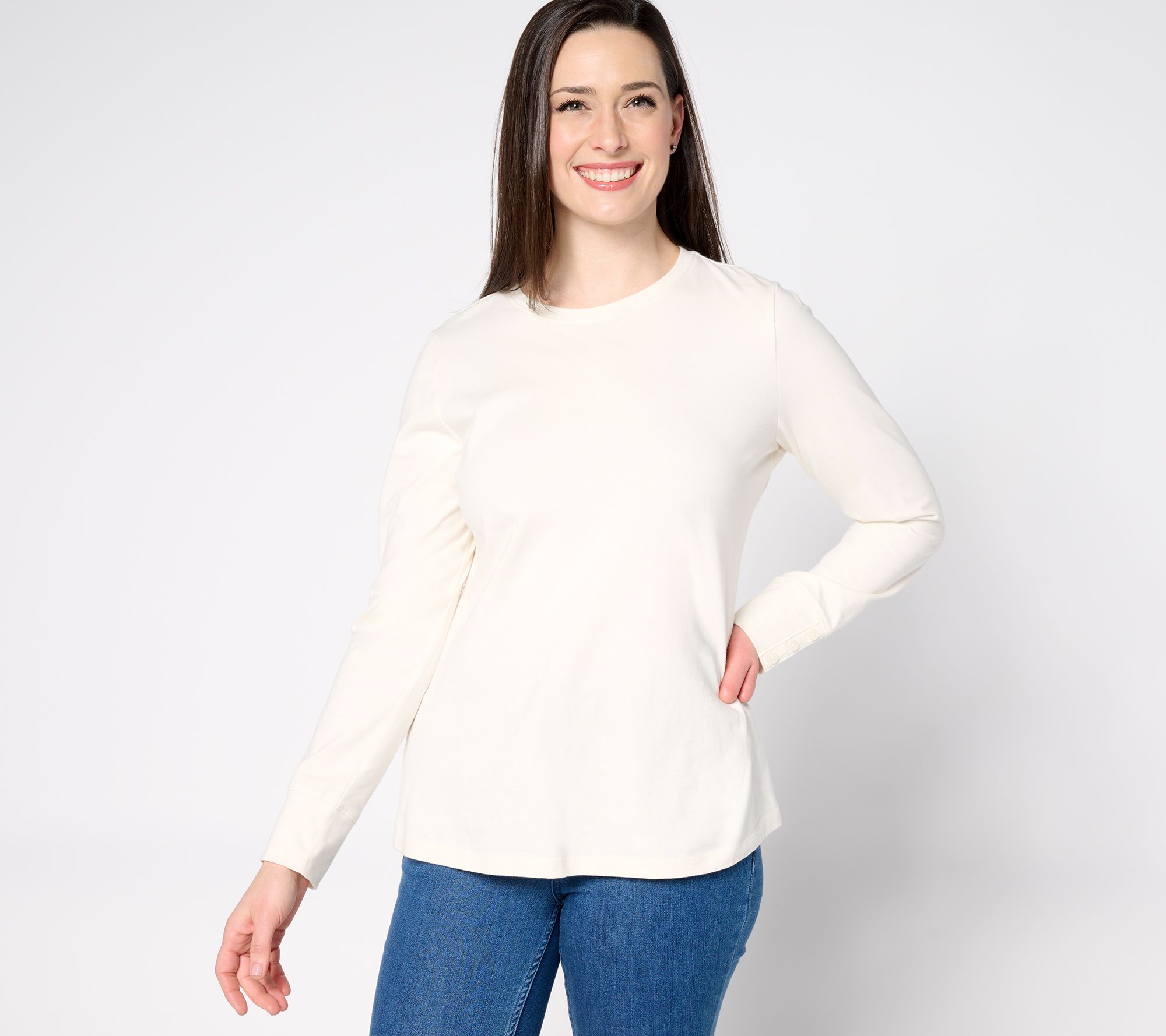 "As Is" Denim & Co. Adaptive Perfect Jersey Crew Neck Top with Cuff