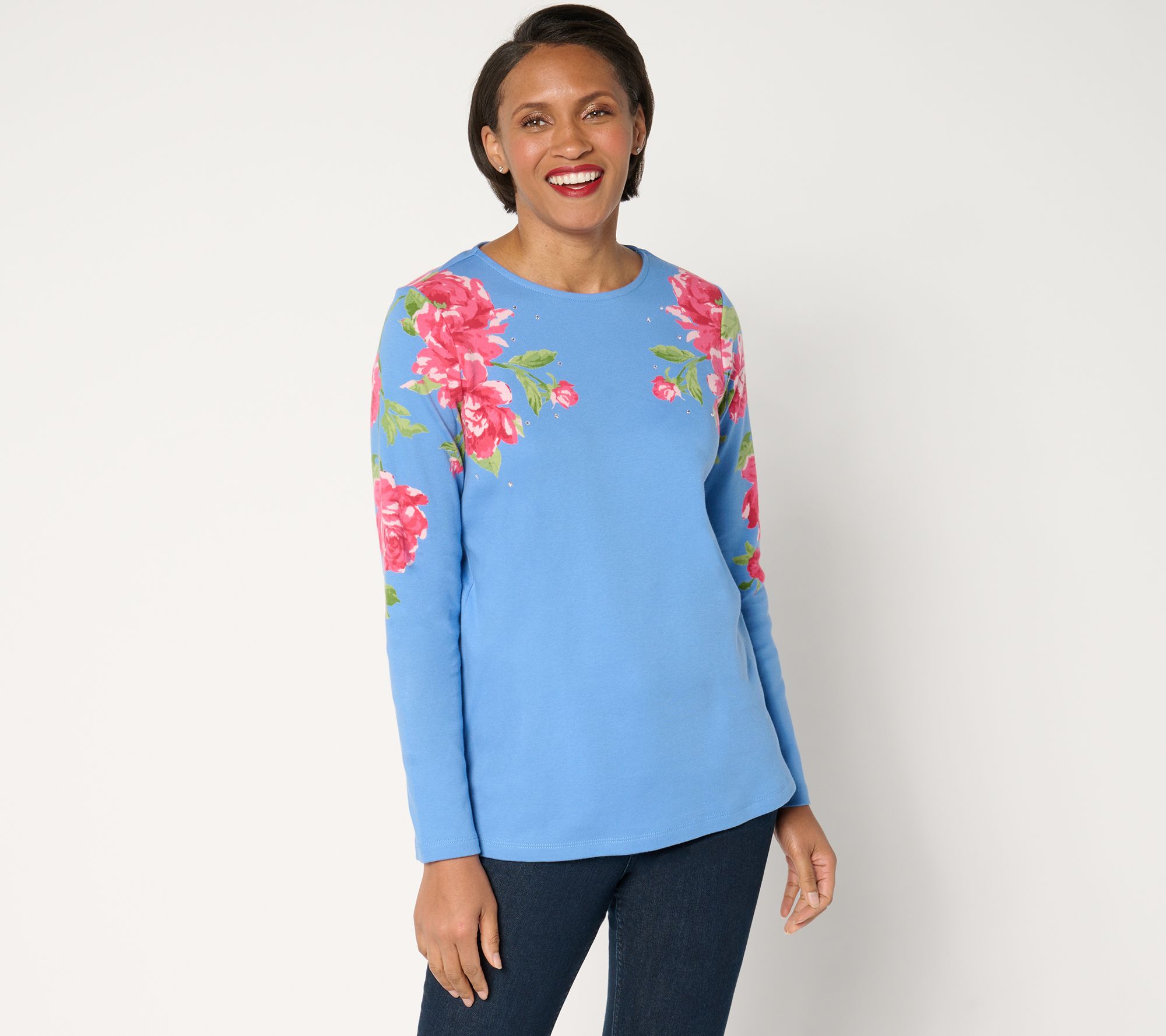 "As Is" Quacker Factory Winter Rose Garden Embellished Top