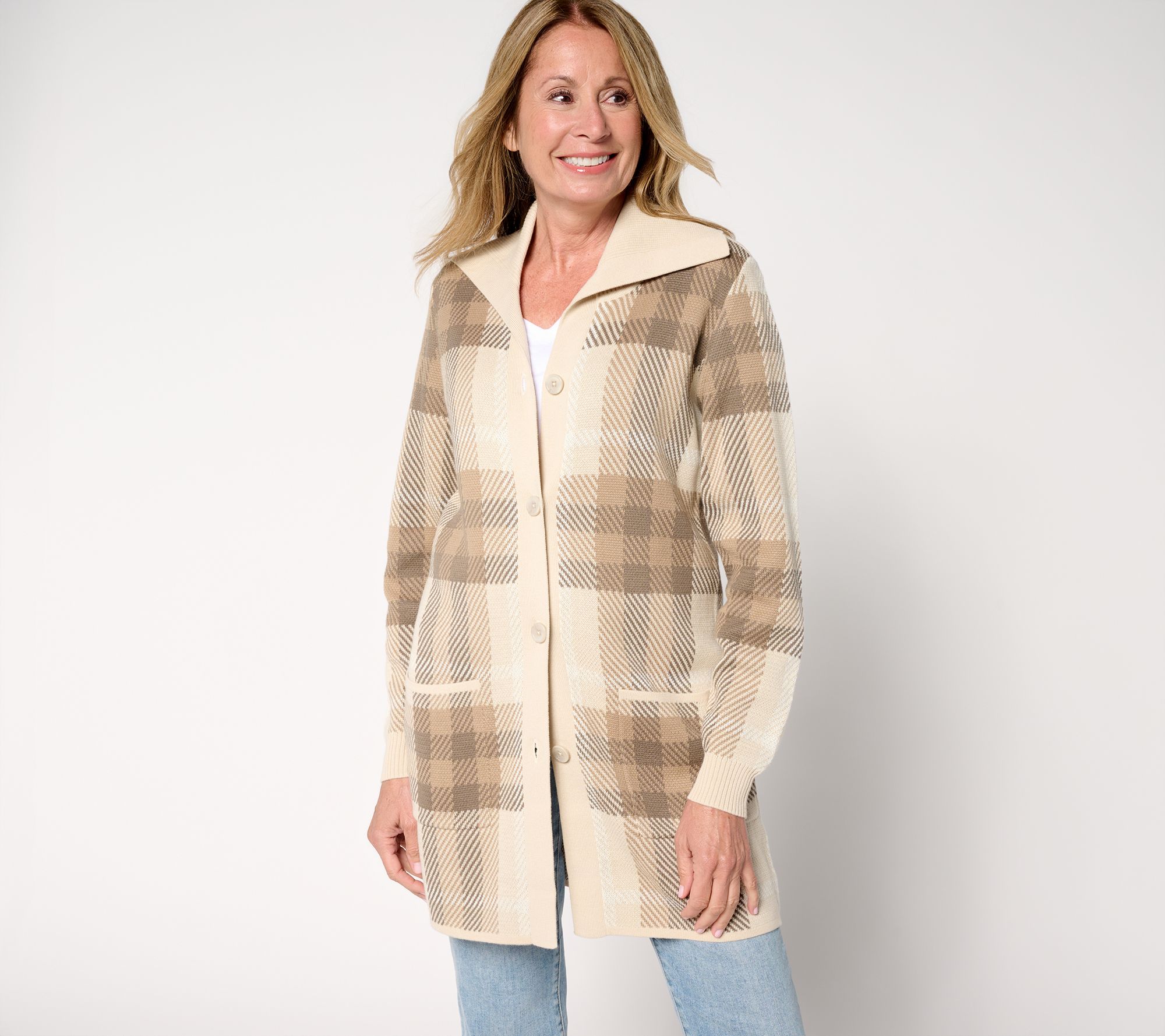 Denim & Co. Regular Button Front Sweater Tunic Cardigan