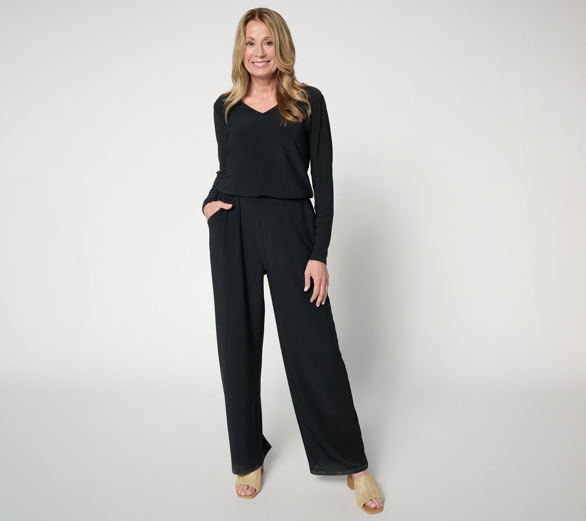 Attitudes by Renee Regular La Roma Jersey V-Neck Jumpsuit