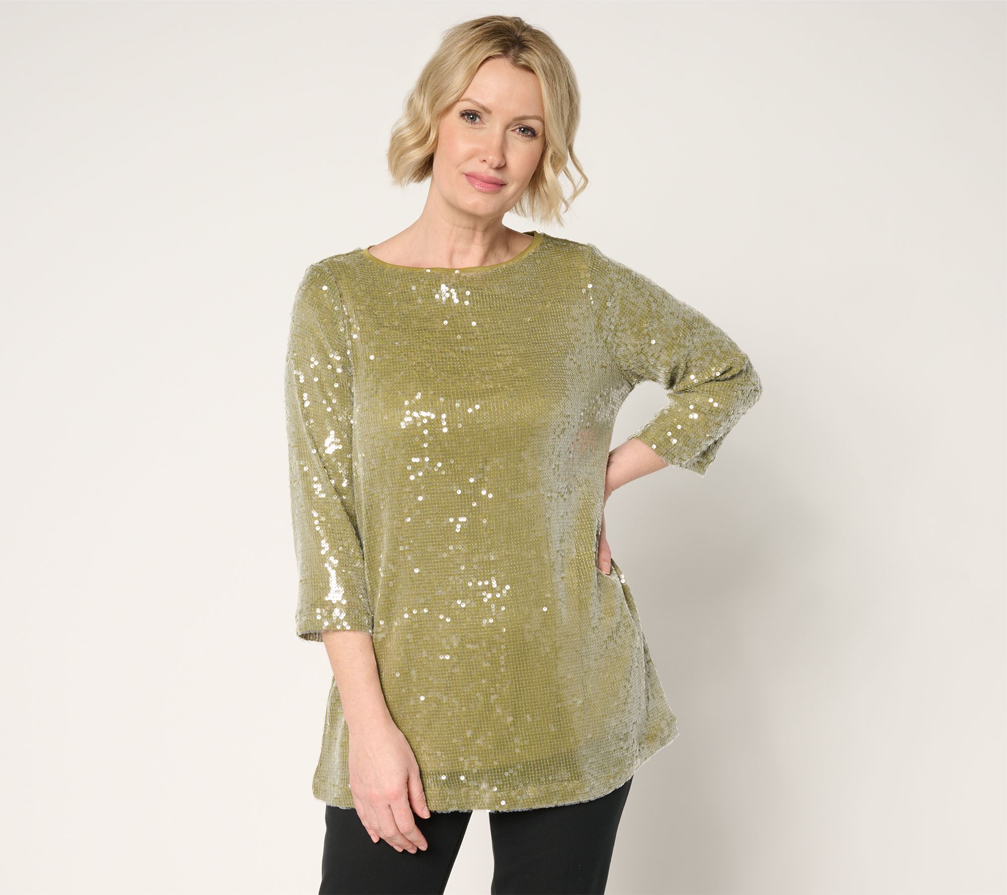 "As Is" by Stacy London 3/4 Sleeve Lined Sequin Tunic