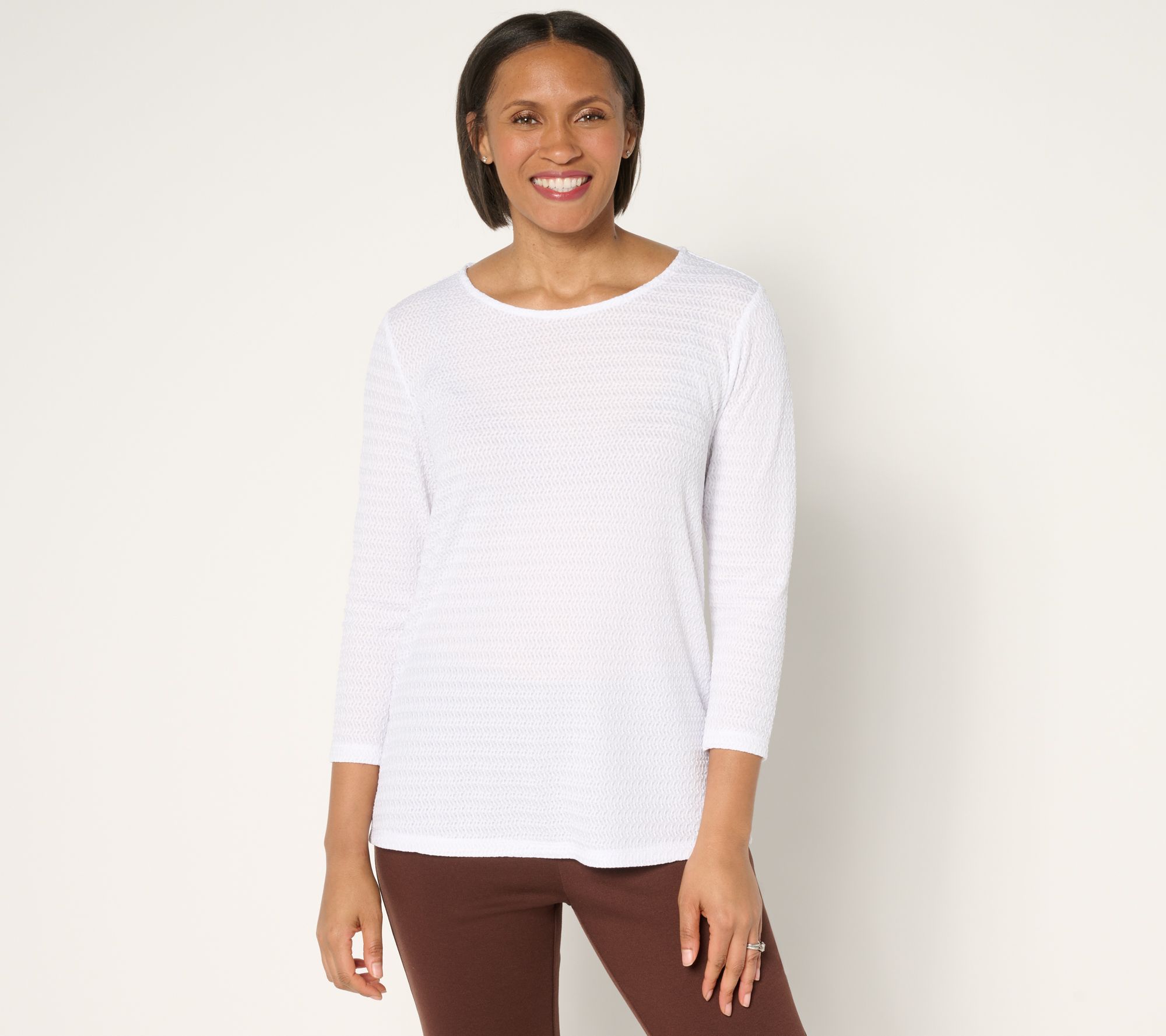 "As Is" Susan Graver Novelty Knit Scoop Neck Top with 3/4 Sleeves